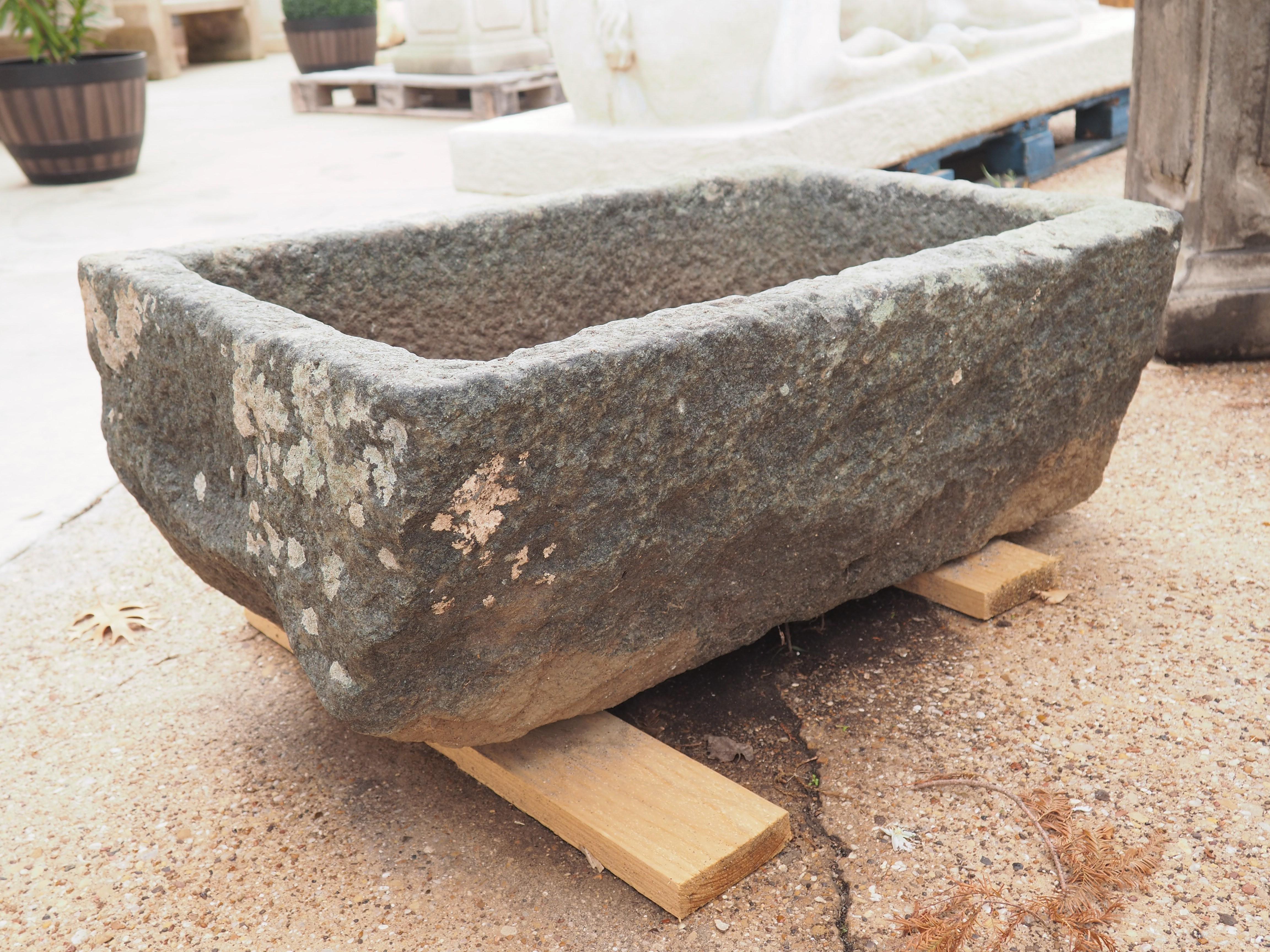 Antique French Carved Rectangular Stone Trough, Circa 1850 1