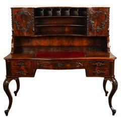 Antique French Carved Rosewood Louis Philippe Rococo Desk Bureau Writing Table