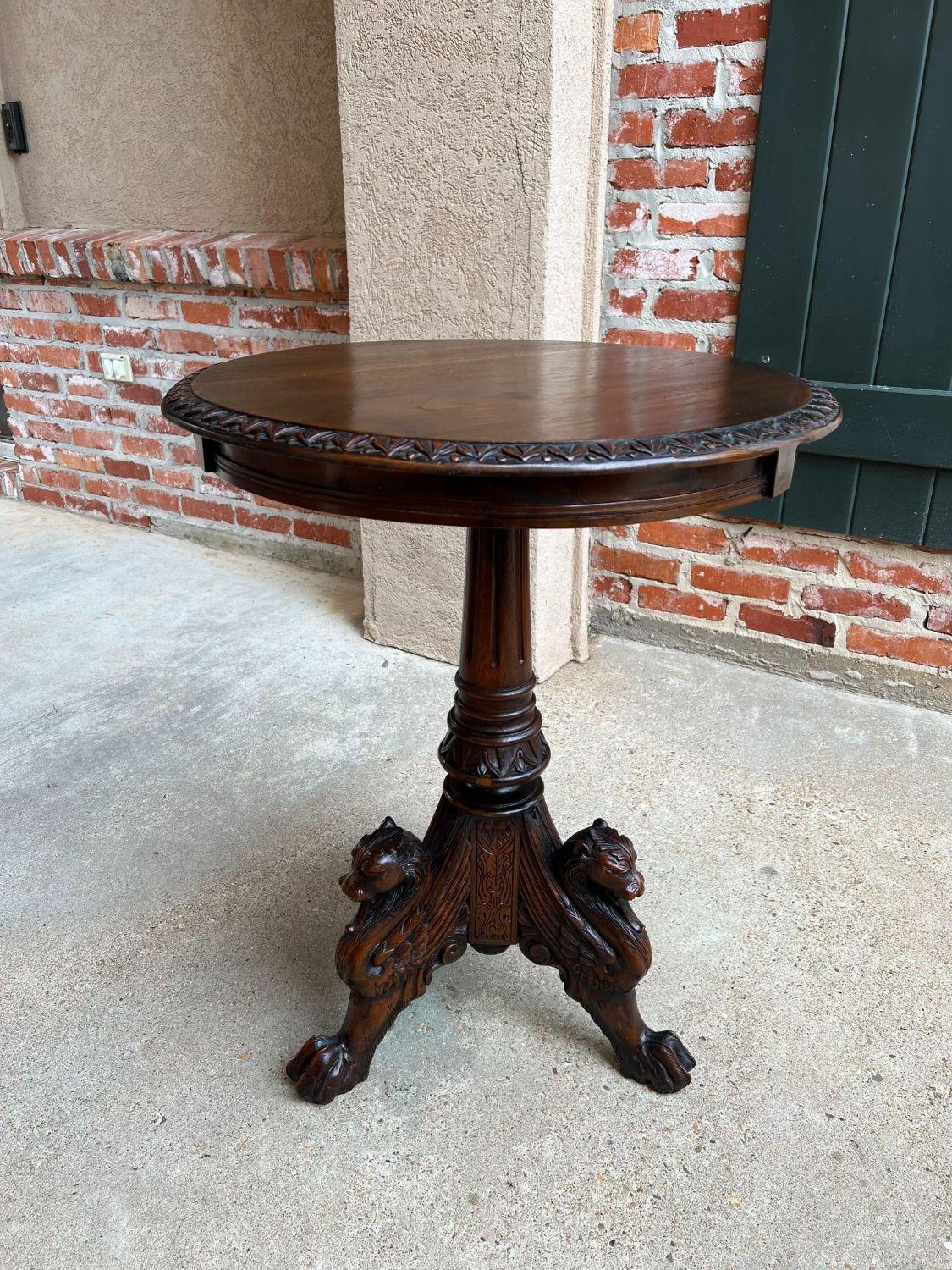 Antique French Carved Round End Table Neoclassical Walnut Tripod Gueridon For Sale 9