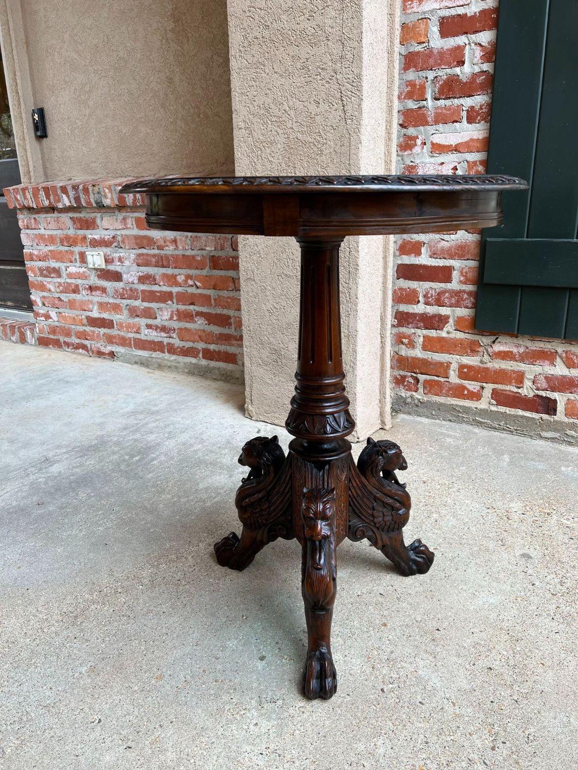 Antique French Carved Round End Table Neoclassical Walnut Tripod Gueridon For Sale 10