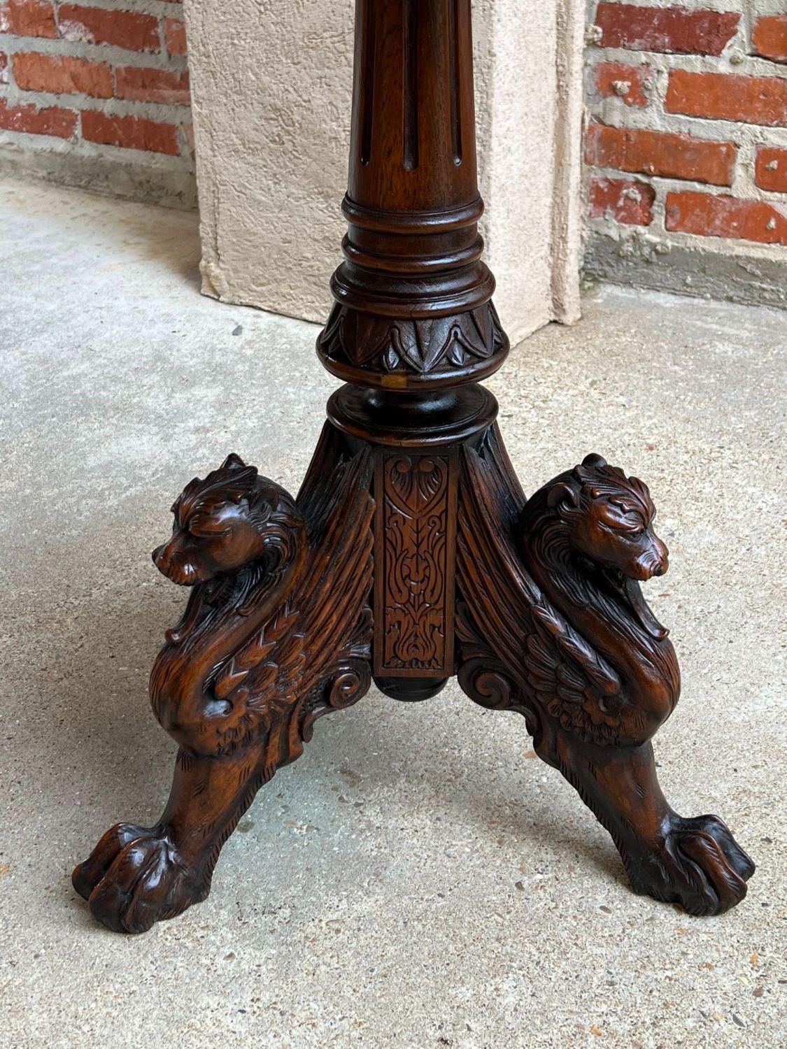 Antique French Carved Round End Table Neoclassical Walnut Tripod Gueridon For Sale 1