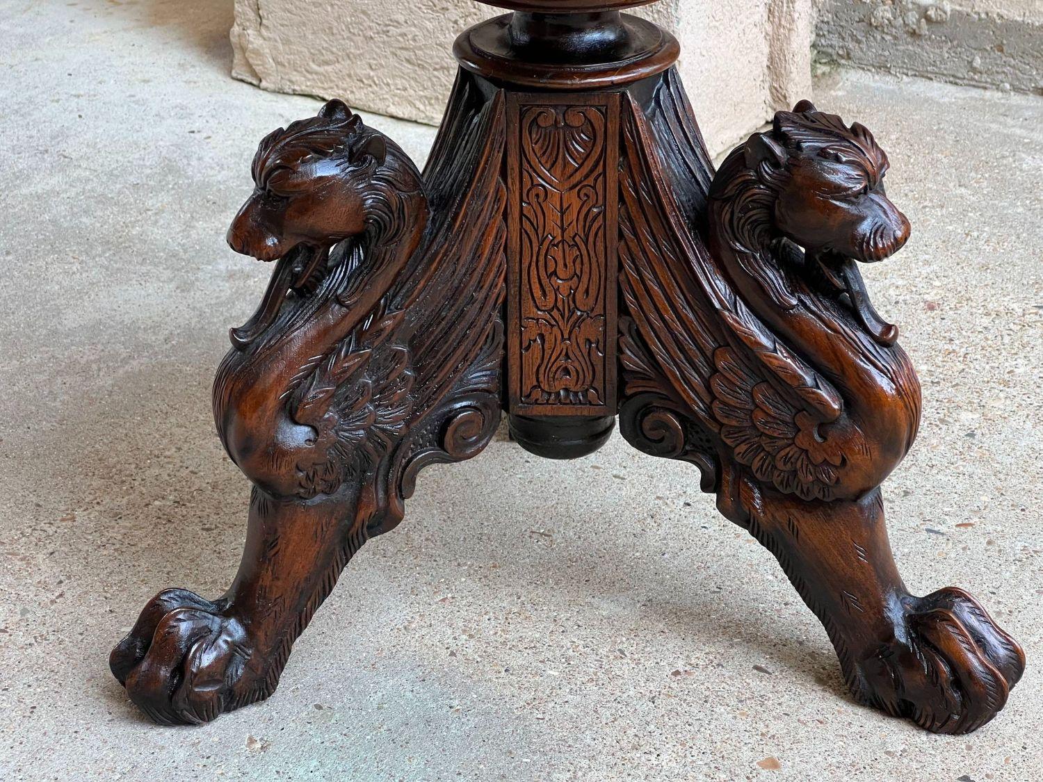 Antique French Carved Round End Table Neoclassical Walnut Tripod Gueridon For Sale 2