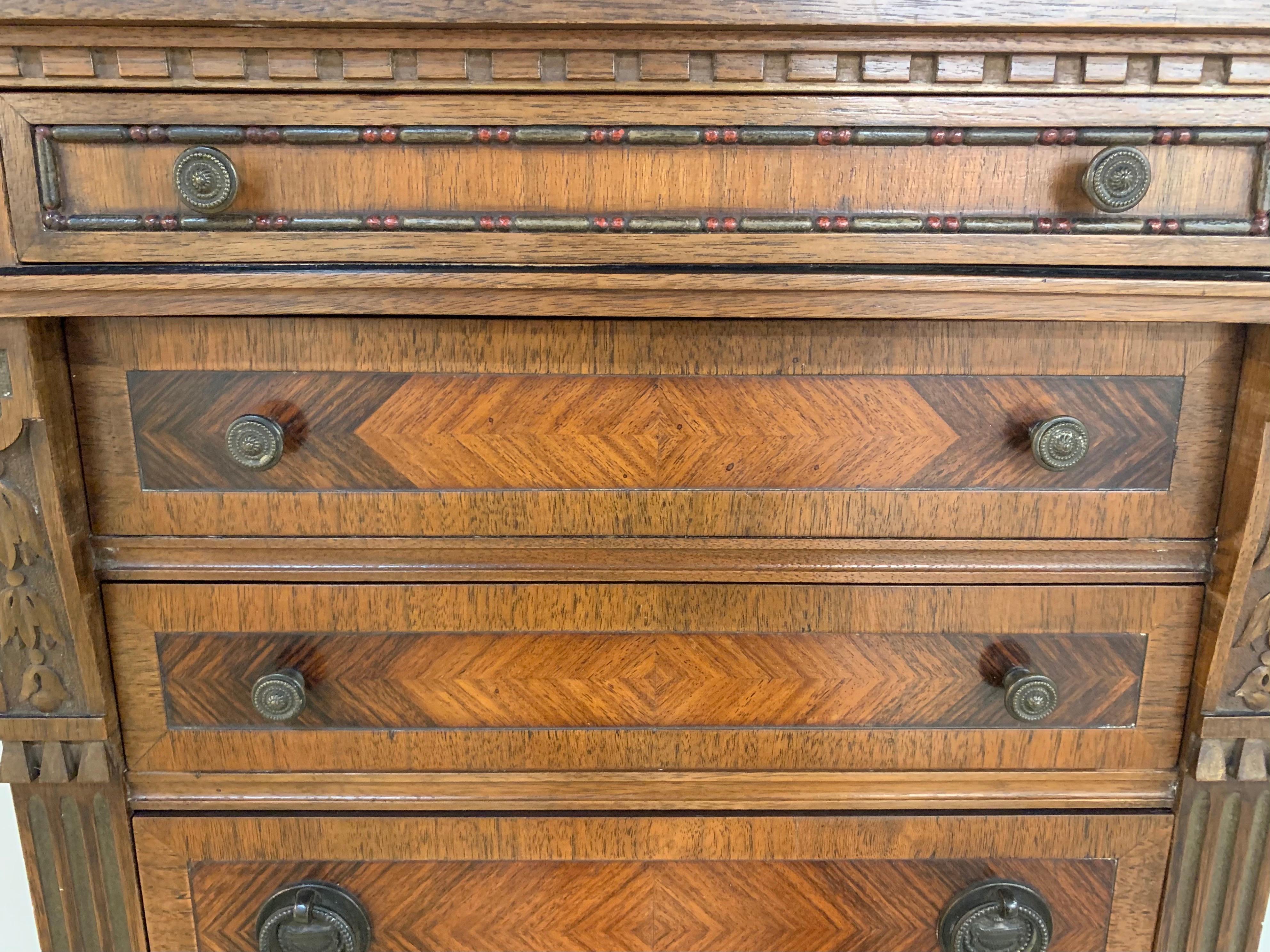 Antique French Carved Seven Drawer Lingerie Tall Chest Semainier In Good Condition In West Hartford, CT