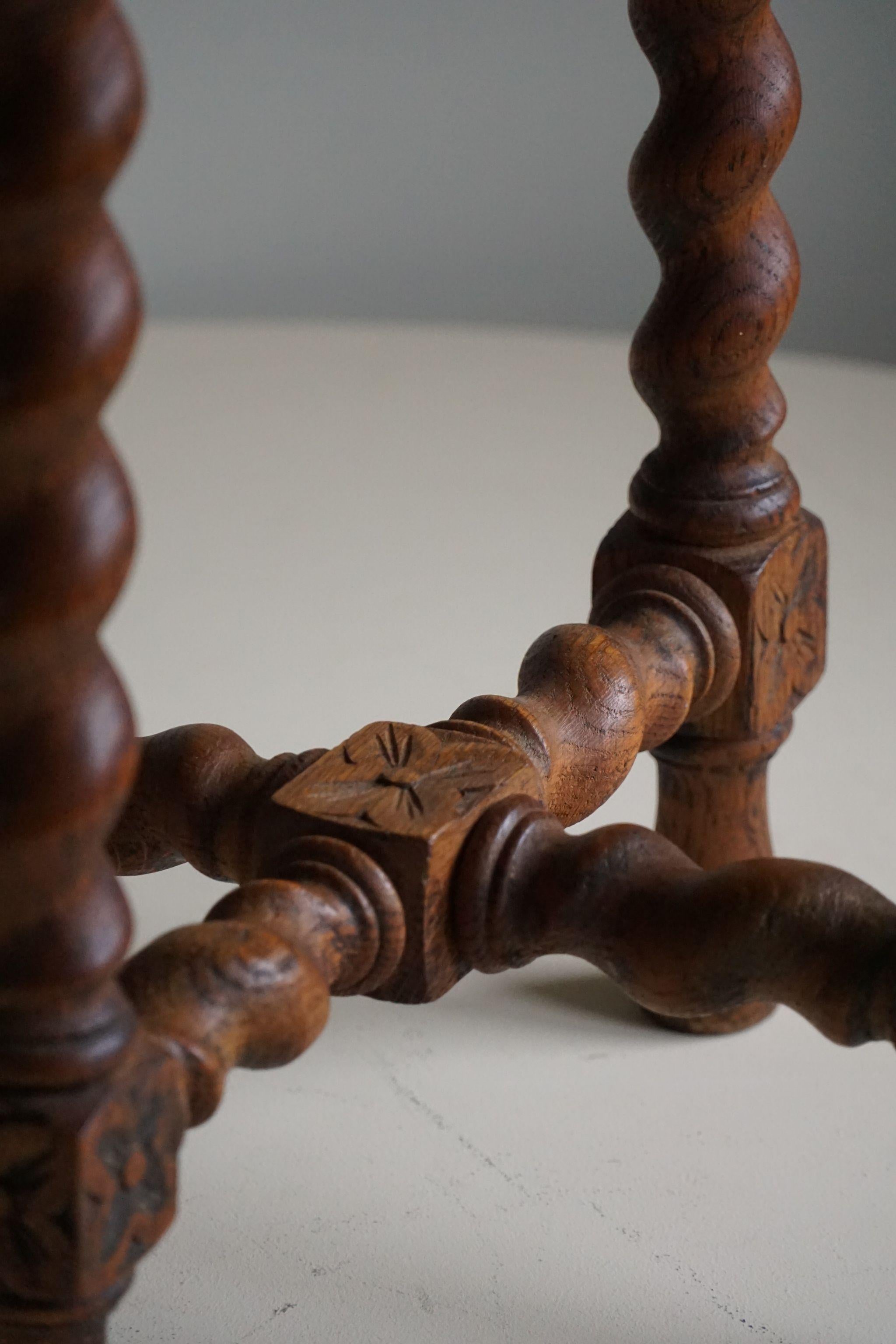 Antique French Carved Side Table in Oak, Barley Twisted Legs, 19th Century  For Sale 9