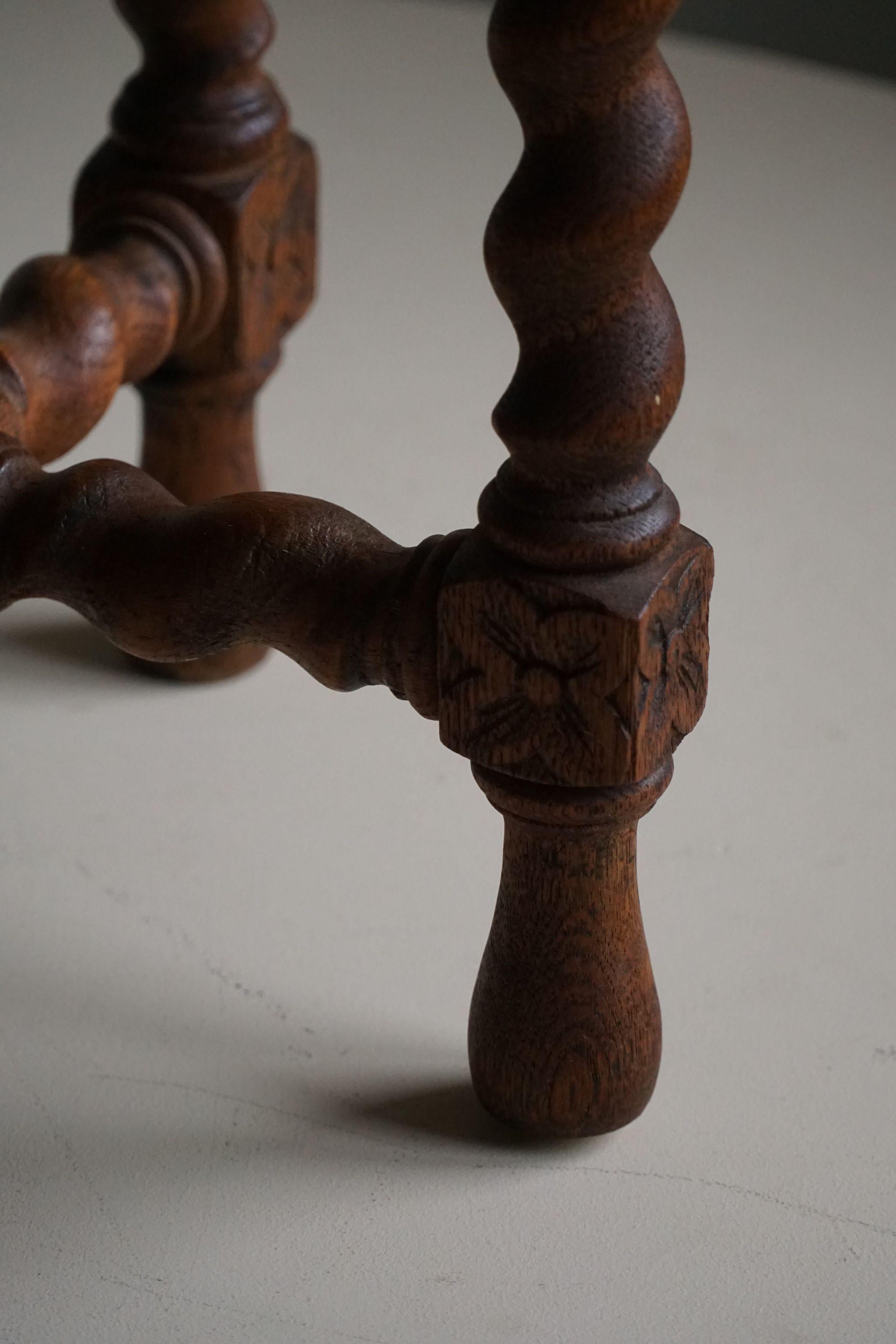 Antique French Carved Side Table in Oak, Barley Twisted Legs, 19th Century  For Sale 10
