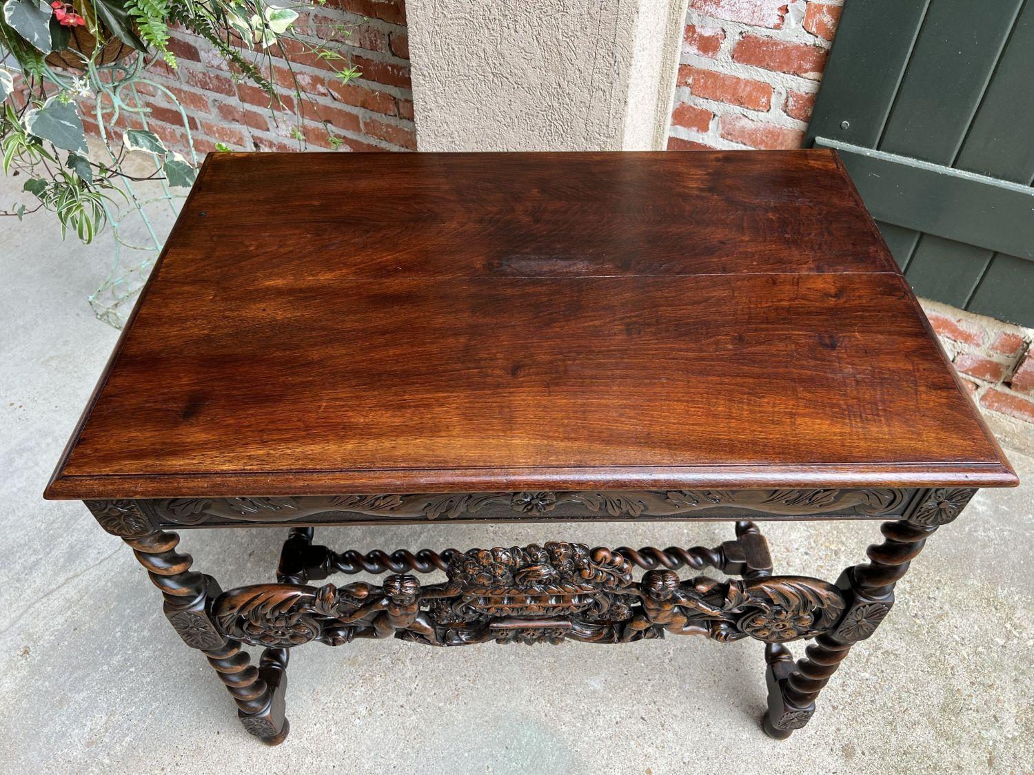 Antique French Carved Sofa Center Table Barley Twist Renaissance Cherub Dark Oak 6