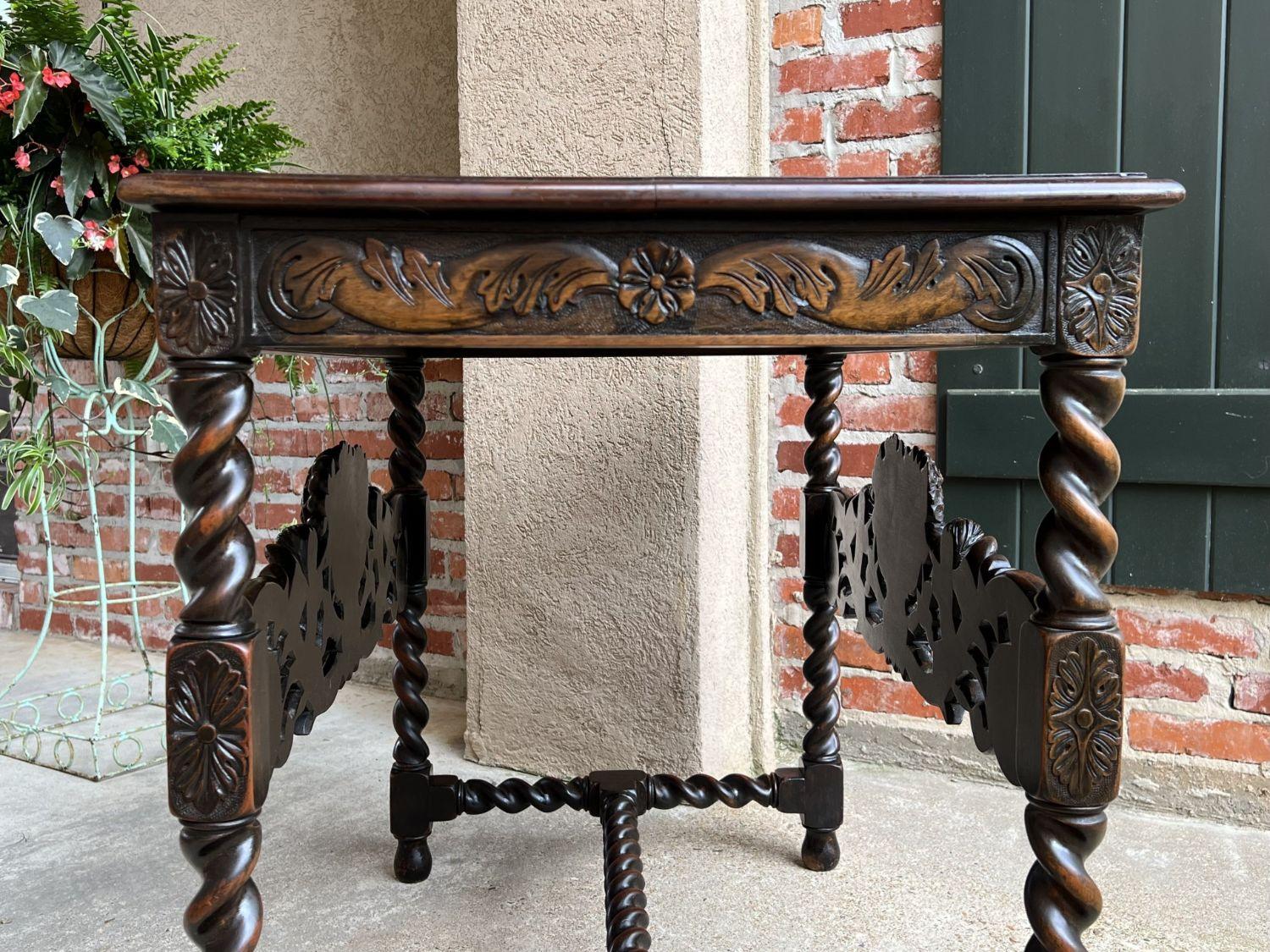 Antique French Carved Sofa Center Table Barley Twist Renaissance Cherub Dark Oak 15