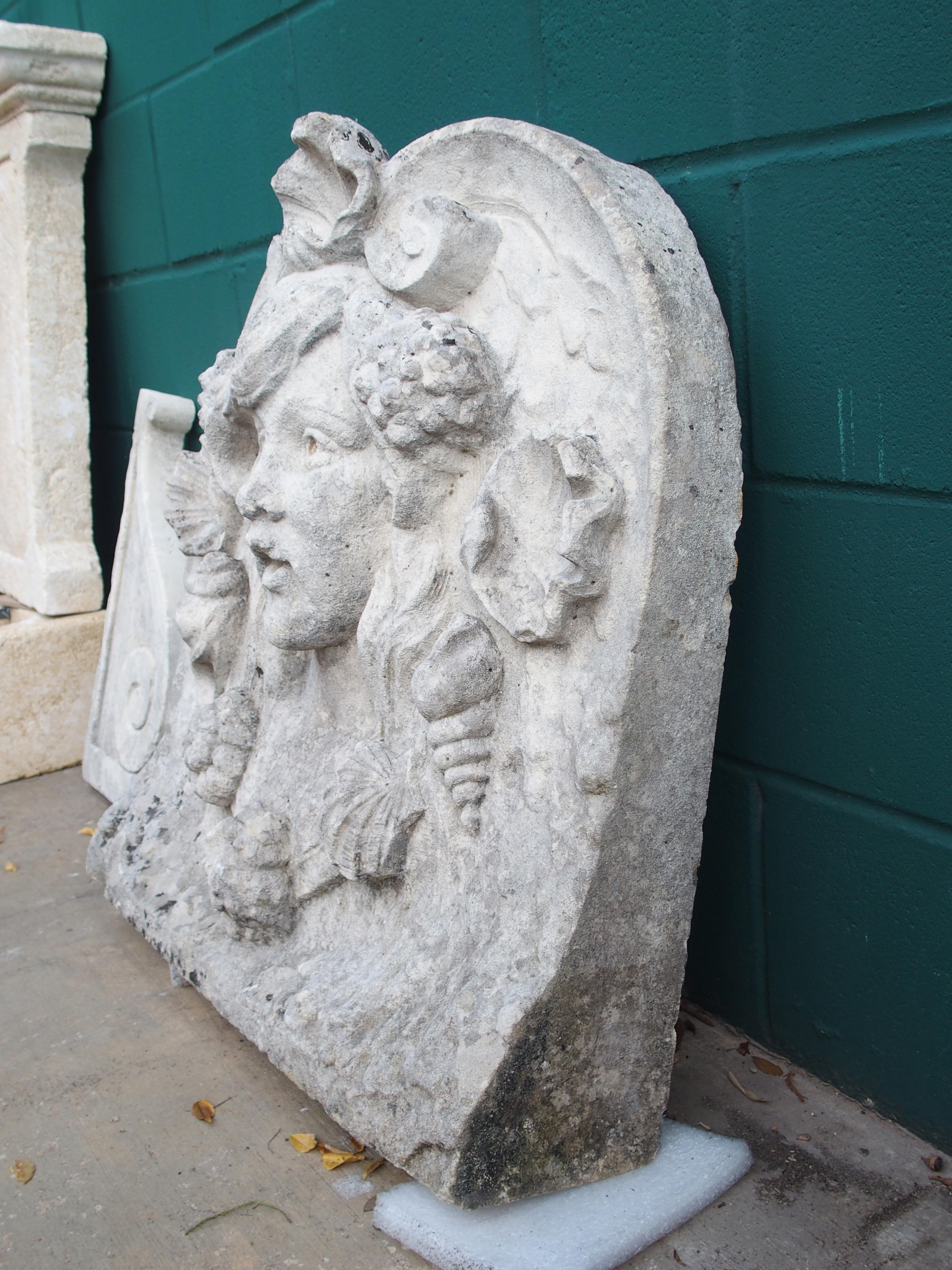 Hand-Carved Antique French Carved Stone Fountain Facade from Paris, Circa 1900 For Sale