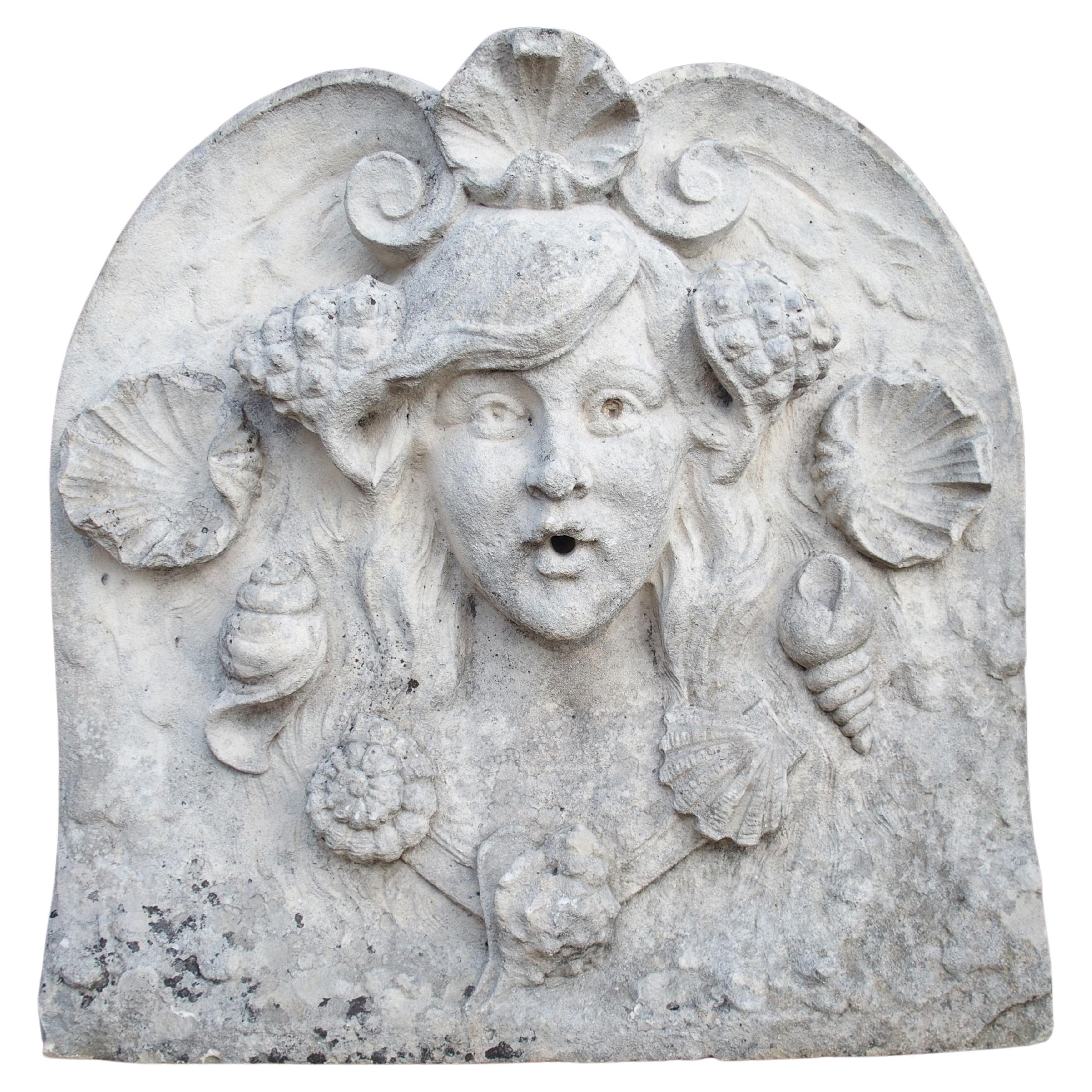 Antique French Carved Stone Fountain Facade from Paris, Circa 1900 For Sale