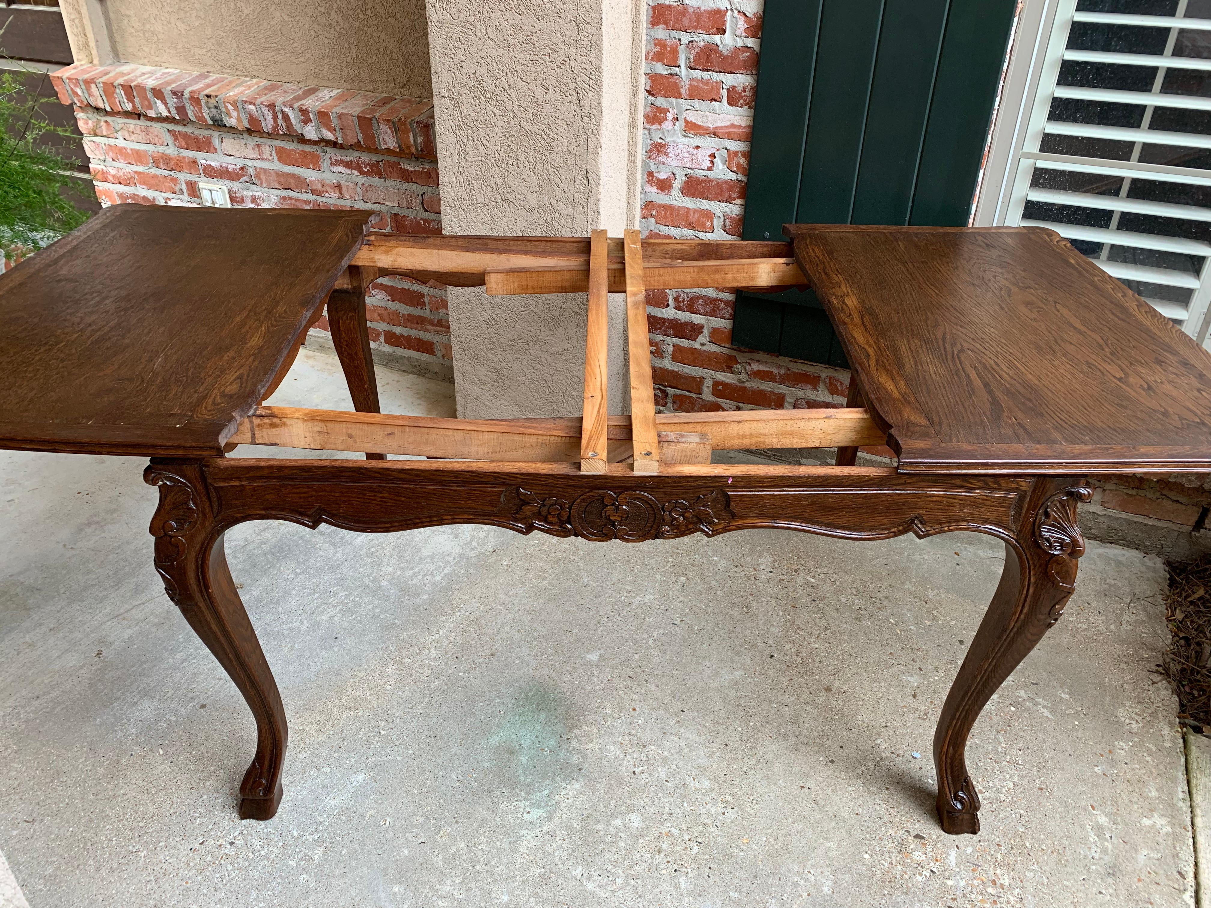 Antique French Carved Tiger Oak Parquet Dining Table Draw Leaf Ram Hoof 3