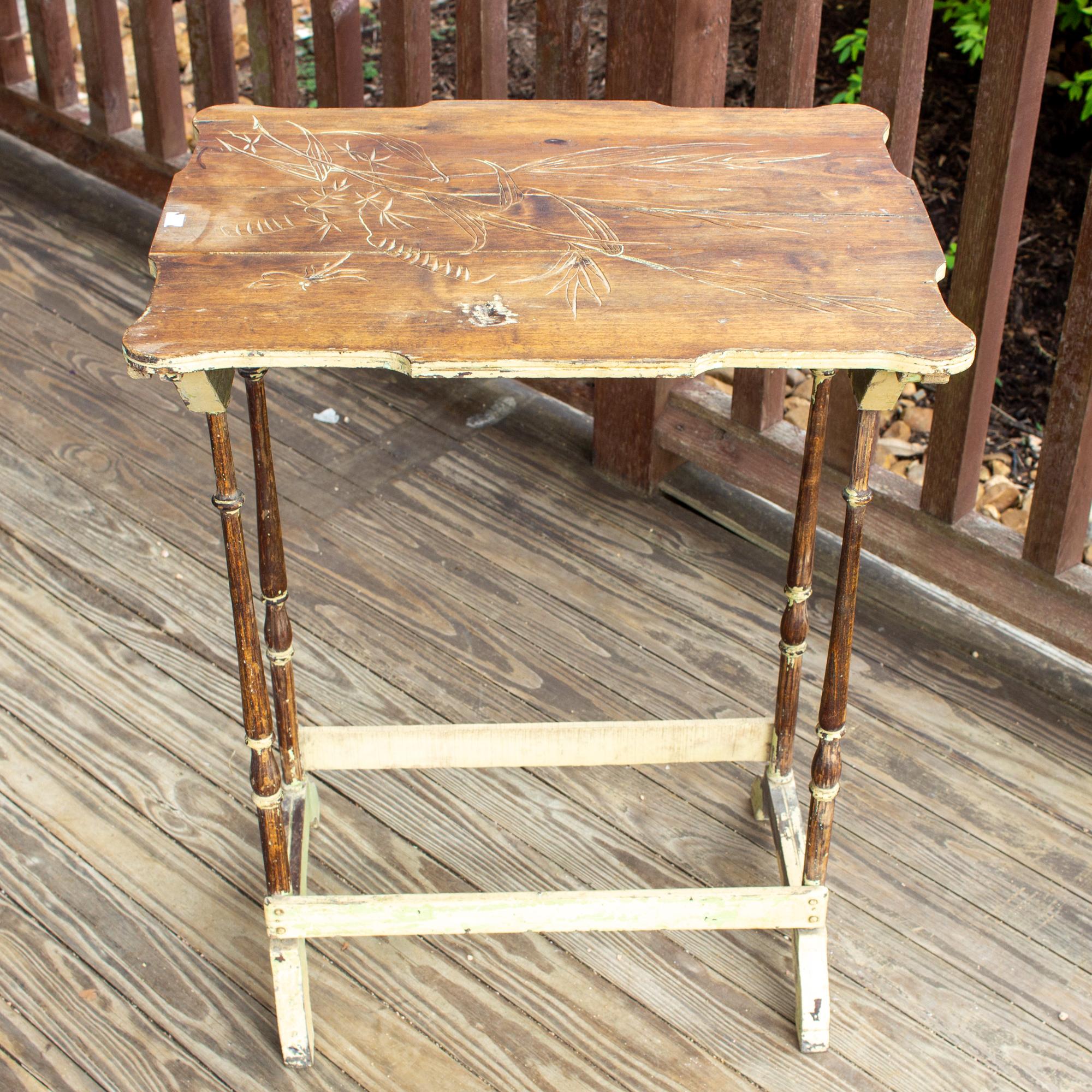 20th Century Antique French Carved Top Side Table