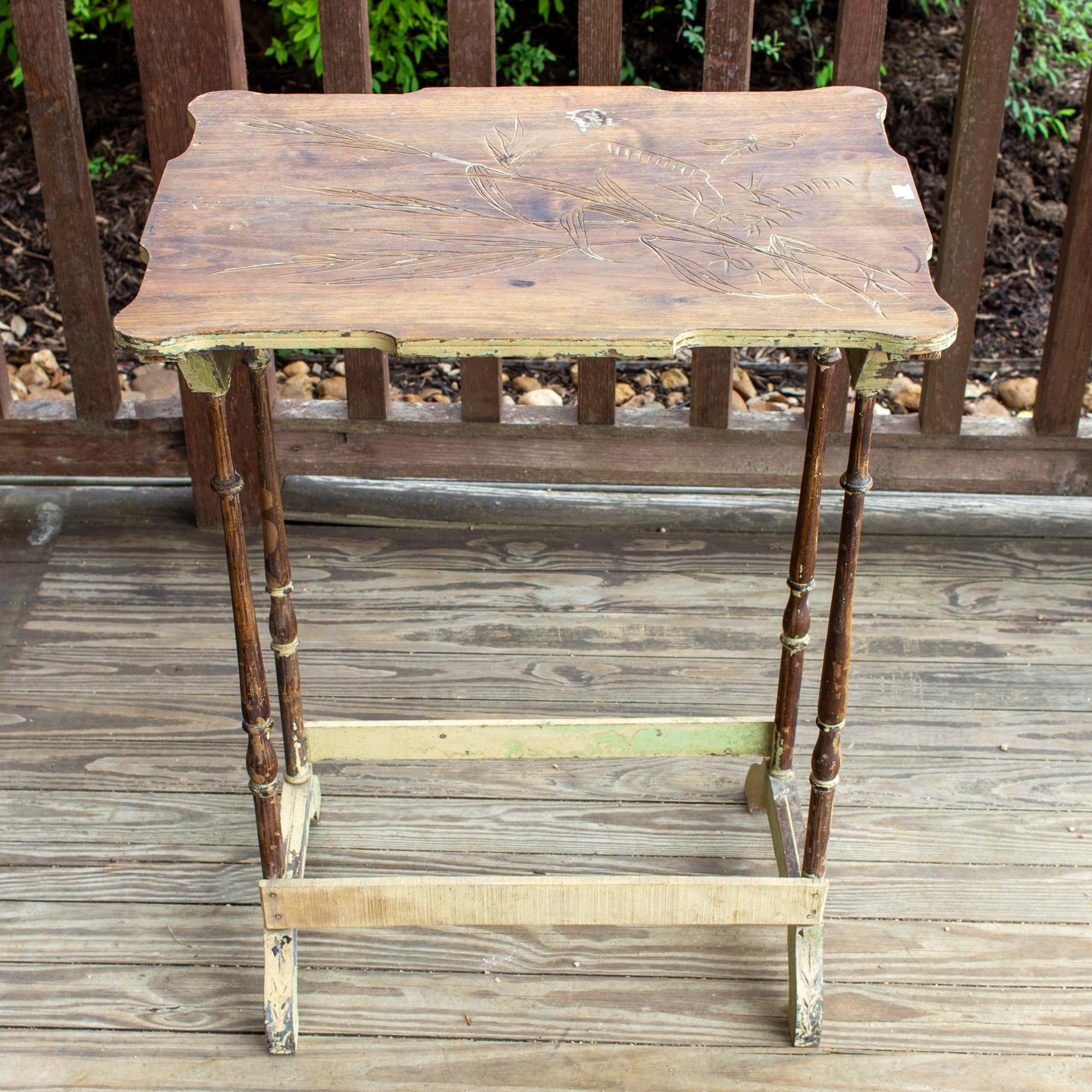 Wood Antique French Carved Top Side Table