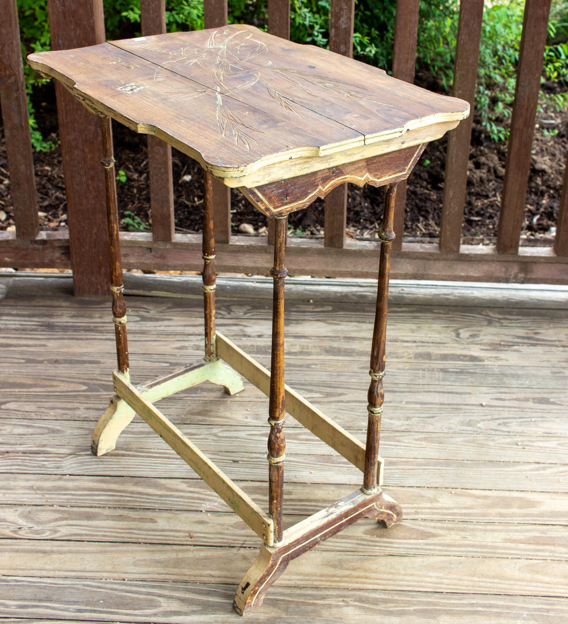 Antique French Carved Top Side Table 2