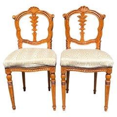 Antique French Carved Upholstered Wood Grotto Shell Motif Chairs - A Pair