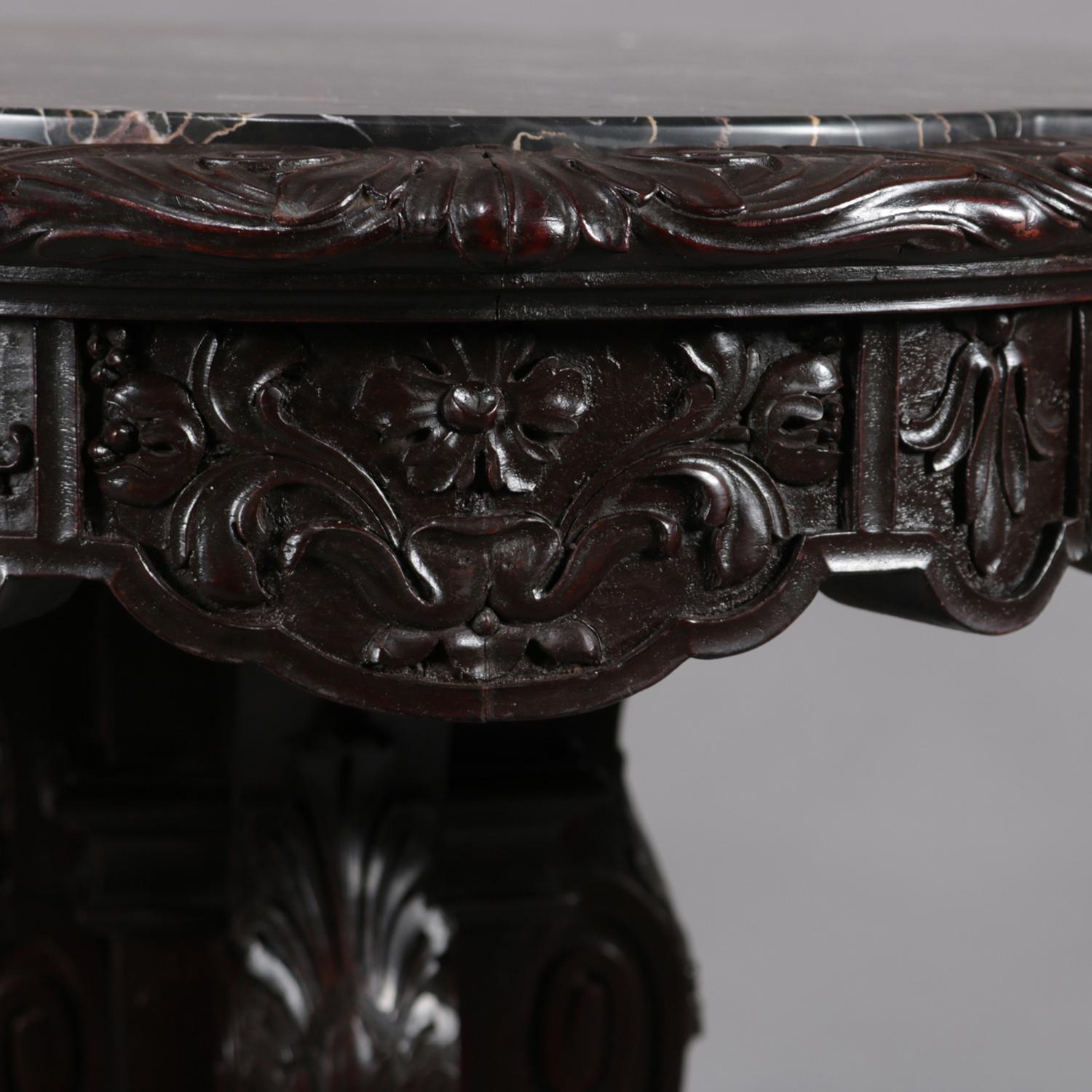 Antique French Carved Walnut and Marble Centre Table, 19th Century 7