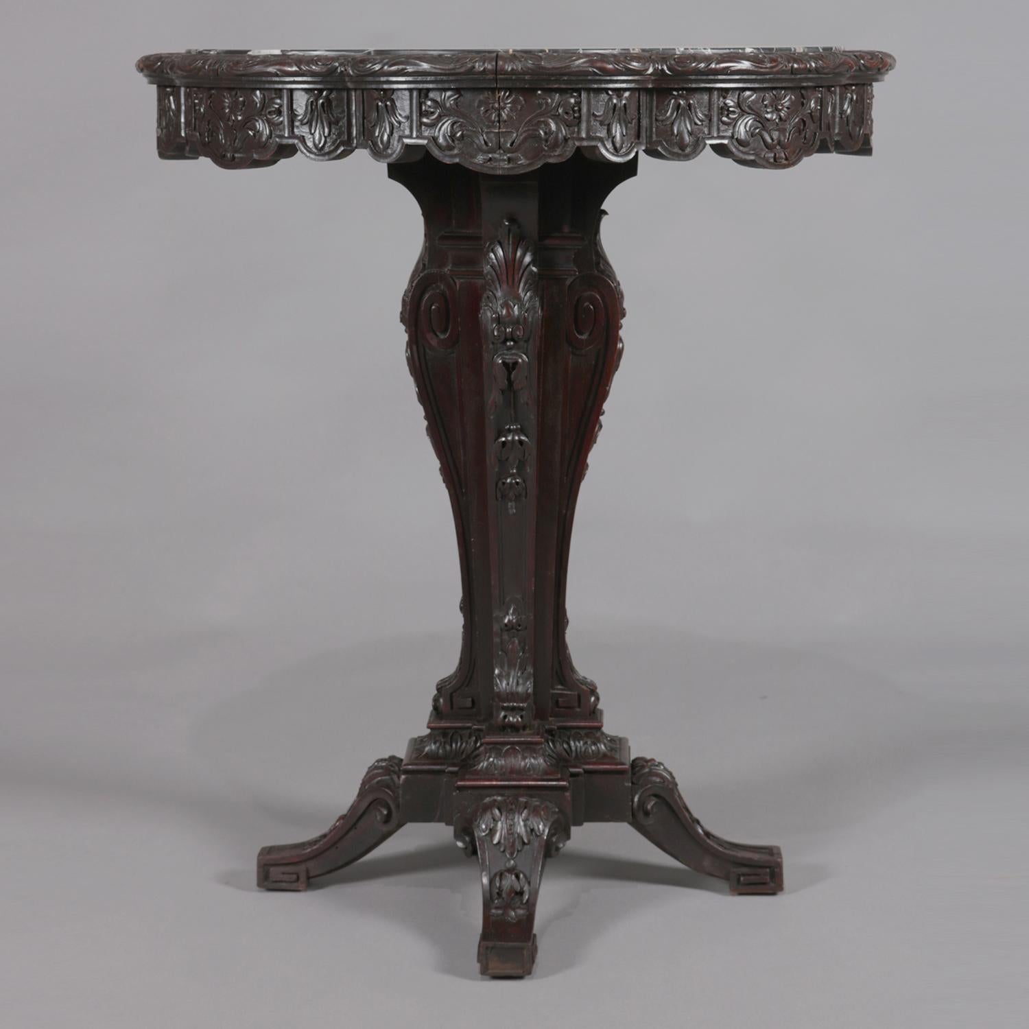Antique French Carved Walnut and Marble Centre Table, 19th Century In Good Condition In Big Flats, NY