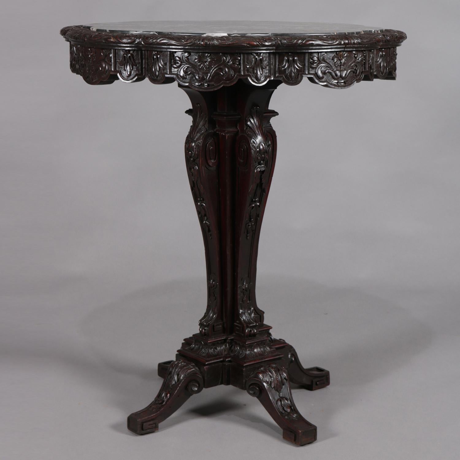 Antique French Carved Walnut and Marble Centre Table, 19th Century 2