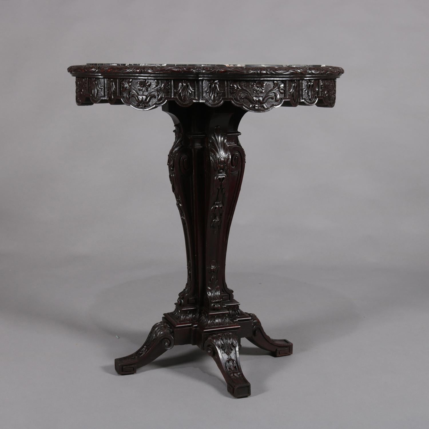 Antique French Carved Walnut and Marble Centre Table, 19th Century 4