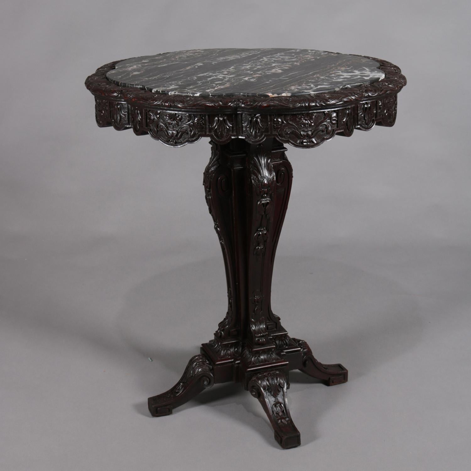Antique French Carved Walnut and Marble Centre Table, 19th Century 5