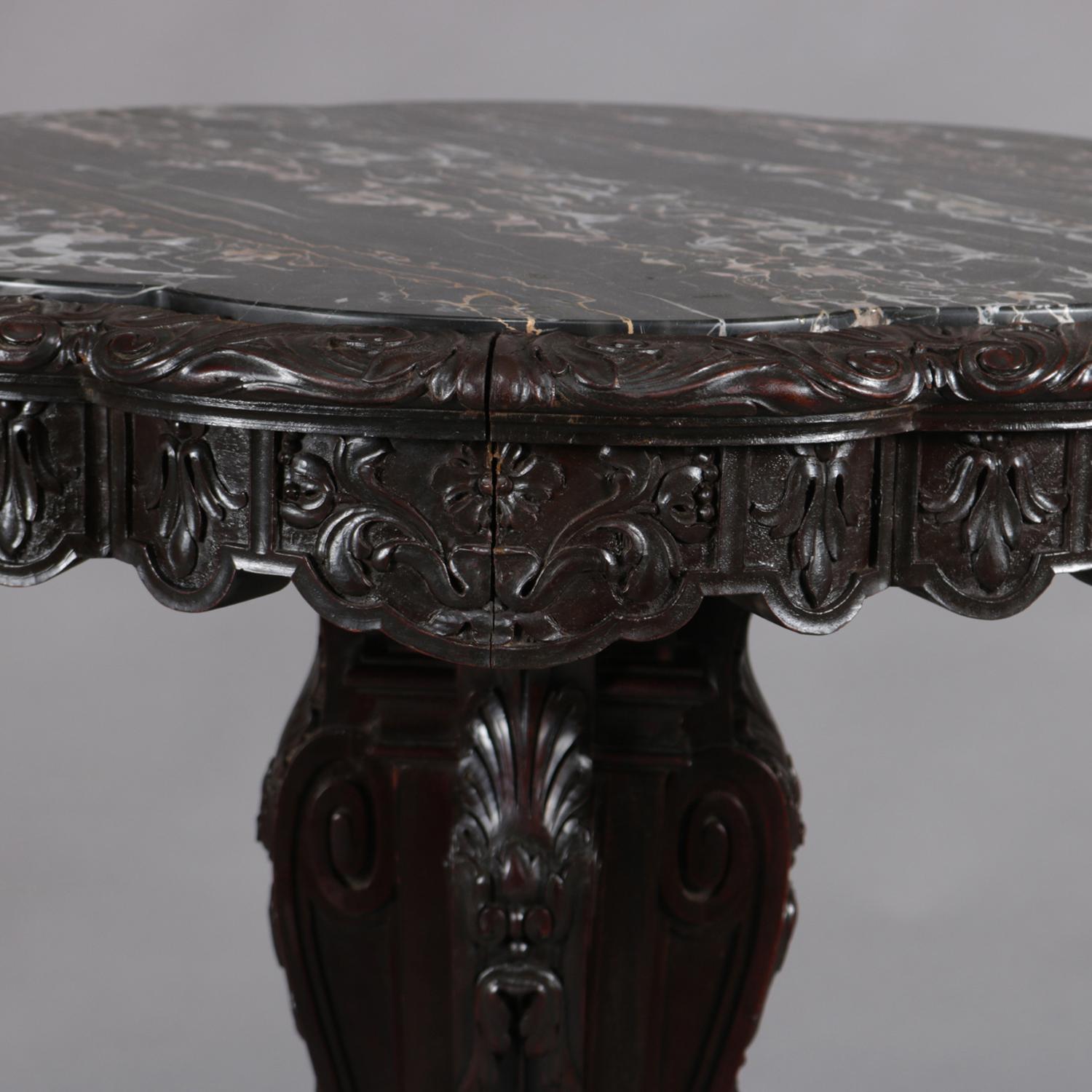 Antique French Carved Walnut and Marble Centre Table, 19th Century 6