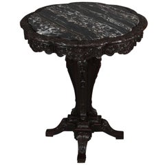 Antique French Carved Walnut and Marble Centre Table, 19th Century