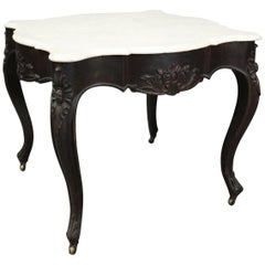 Antique French Carved Walnut and Marble Turtle Top Game Table, circa 1880