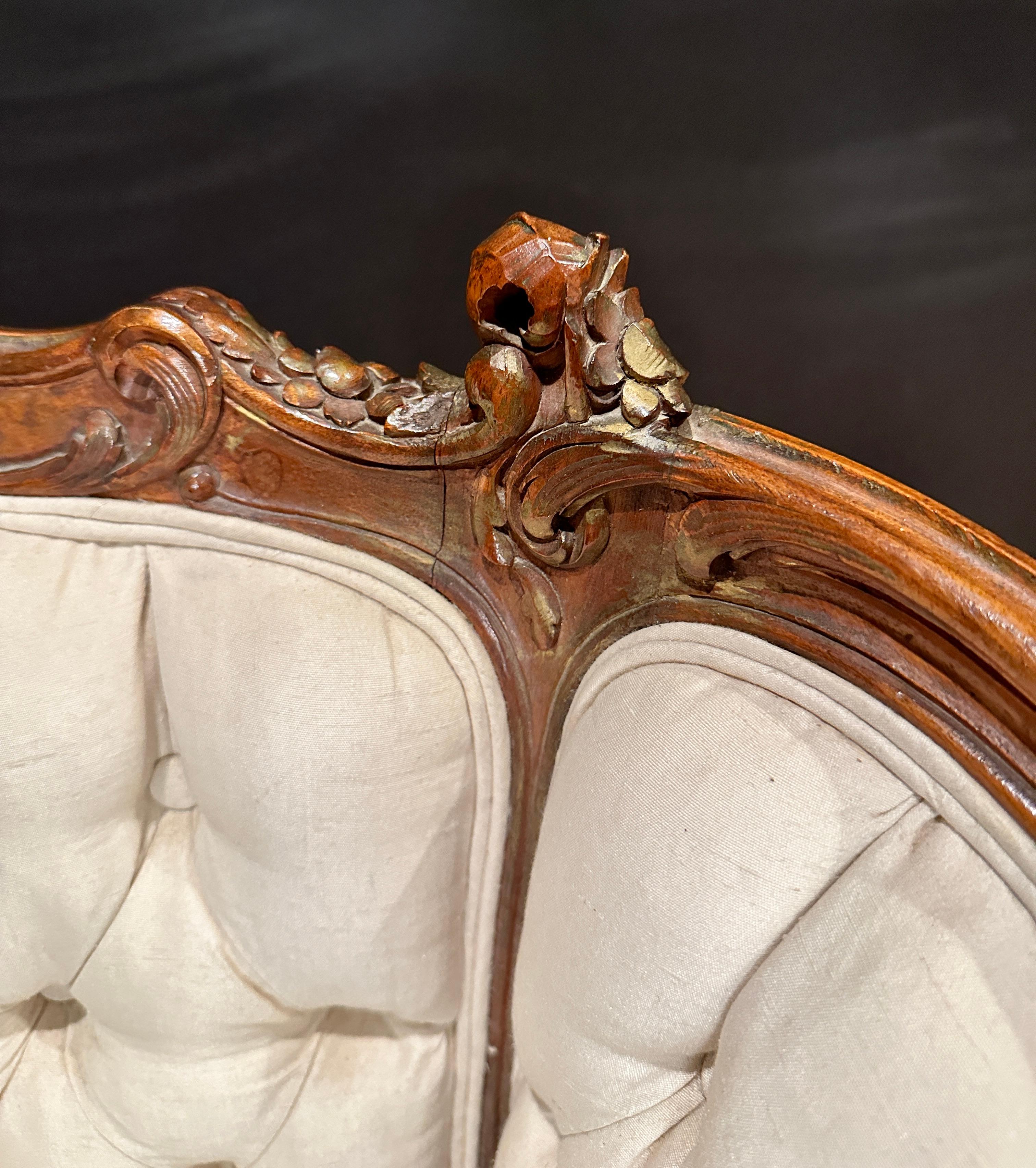 Louis XV Antique French Carved Walnut And Parcel Gilt Armchair For Sale