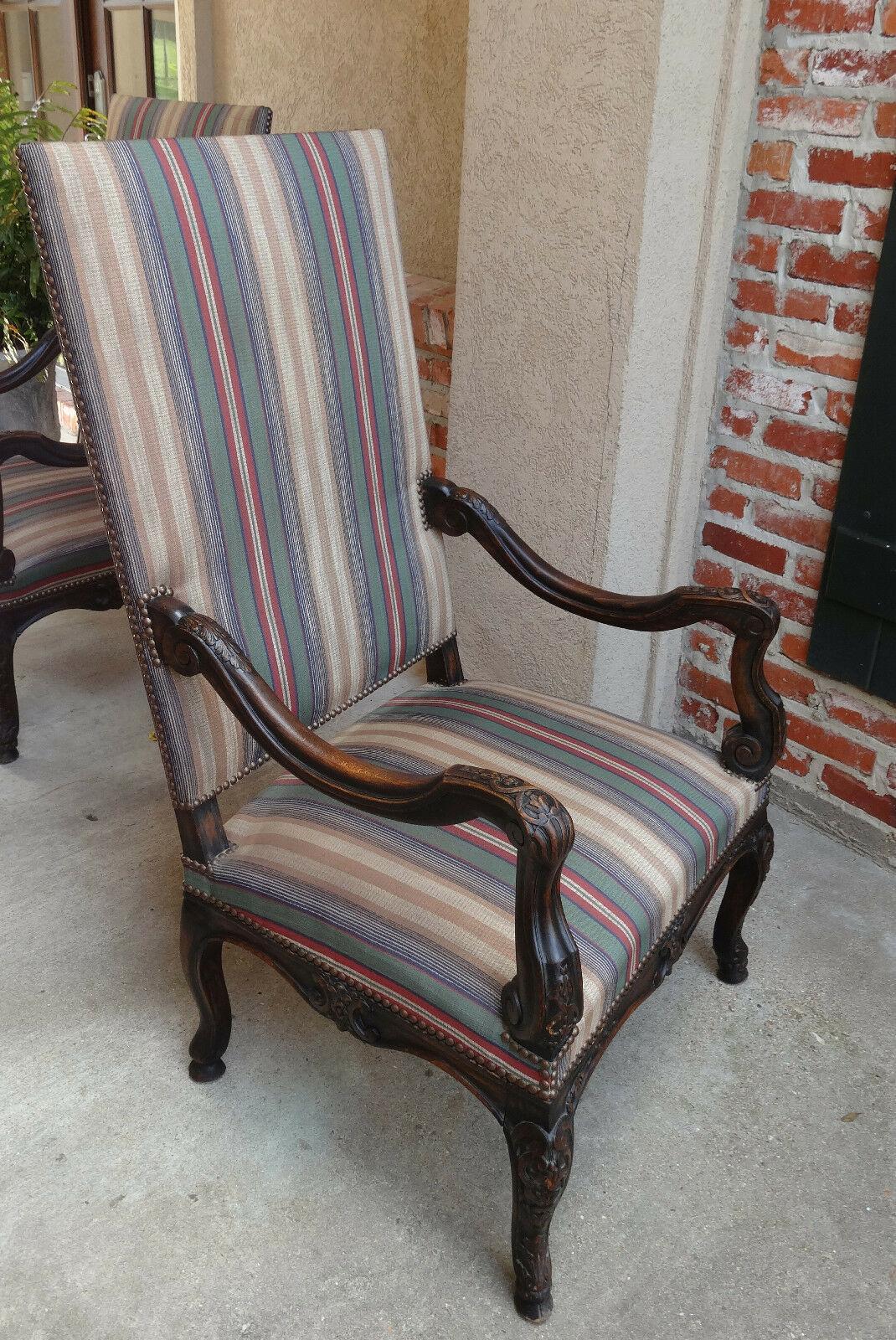 Antique French Carved Walnut Armchair Fireside Library Louis XV style In Good Condition In Shreveport, LA