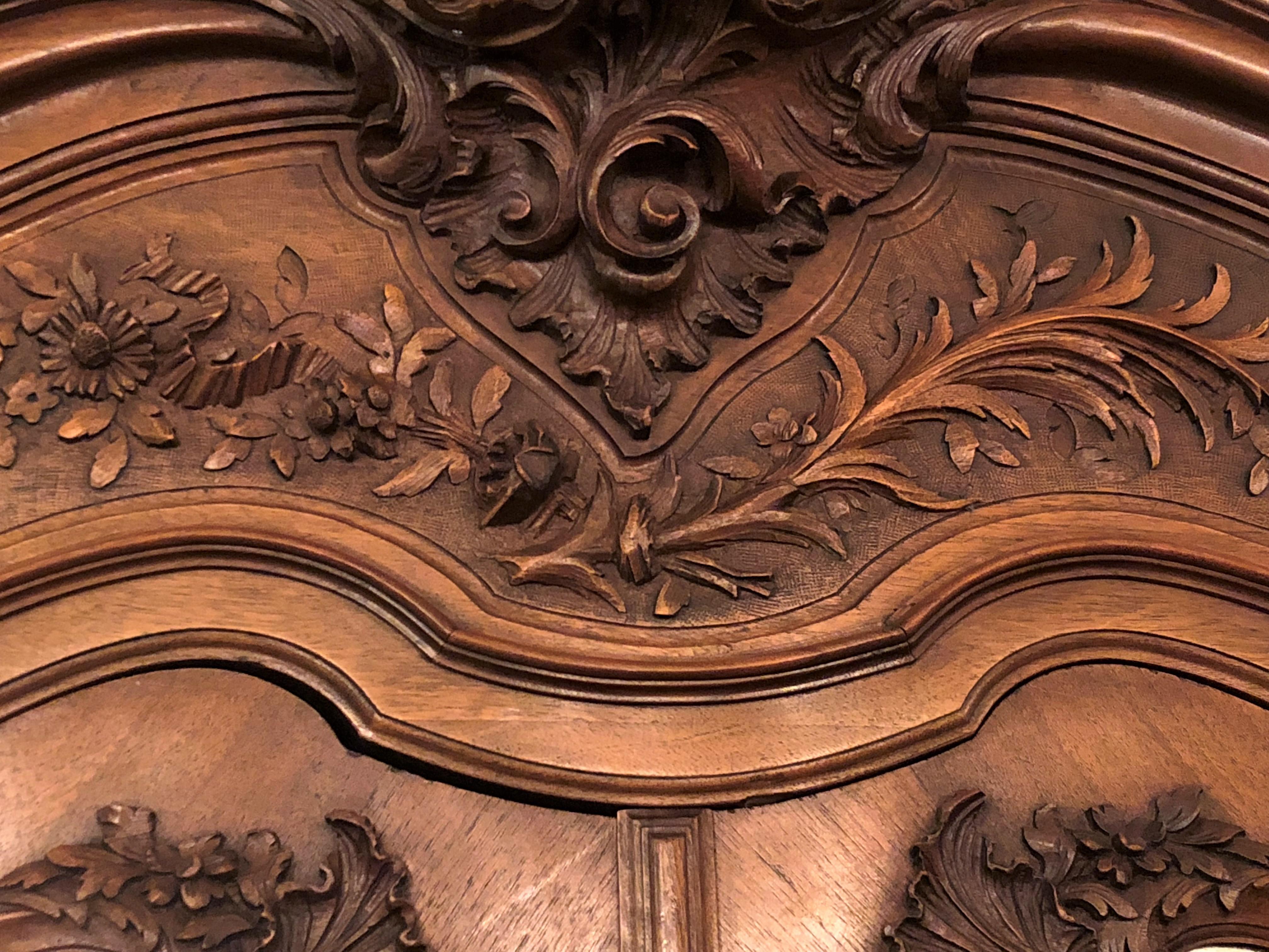 Hand-Carved Antique French Carved Walnut Armoire