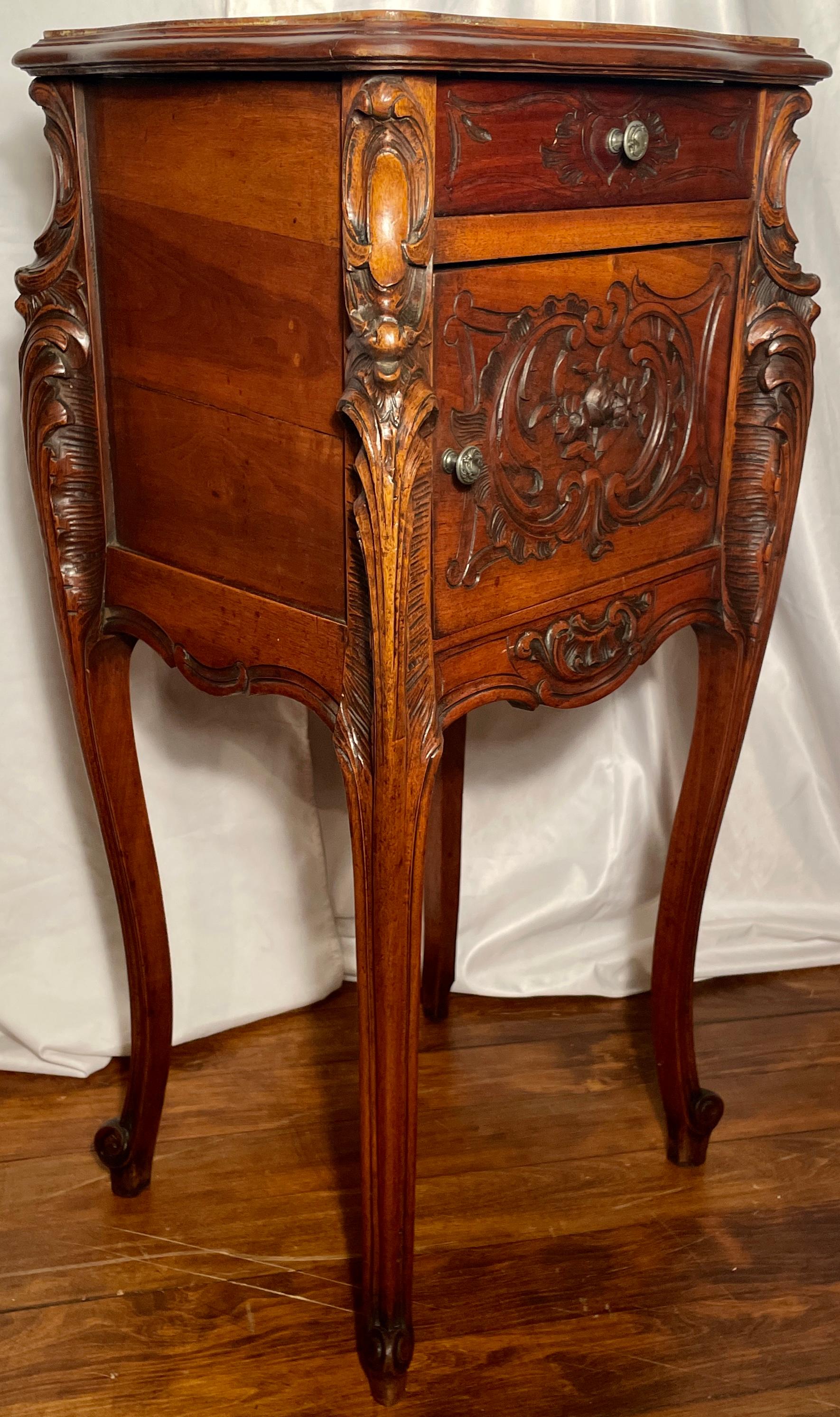 Antique French Carved Walnut Bed and Night Table, circa 1875-1895 8