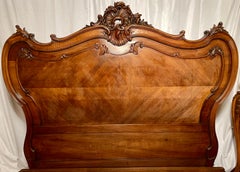 Antique French Carved Walnut Bed and Night Table, circa 1875-1895