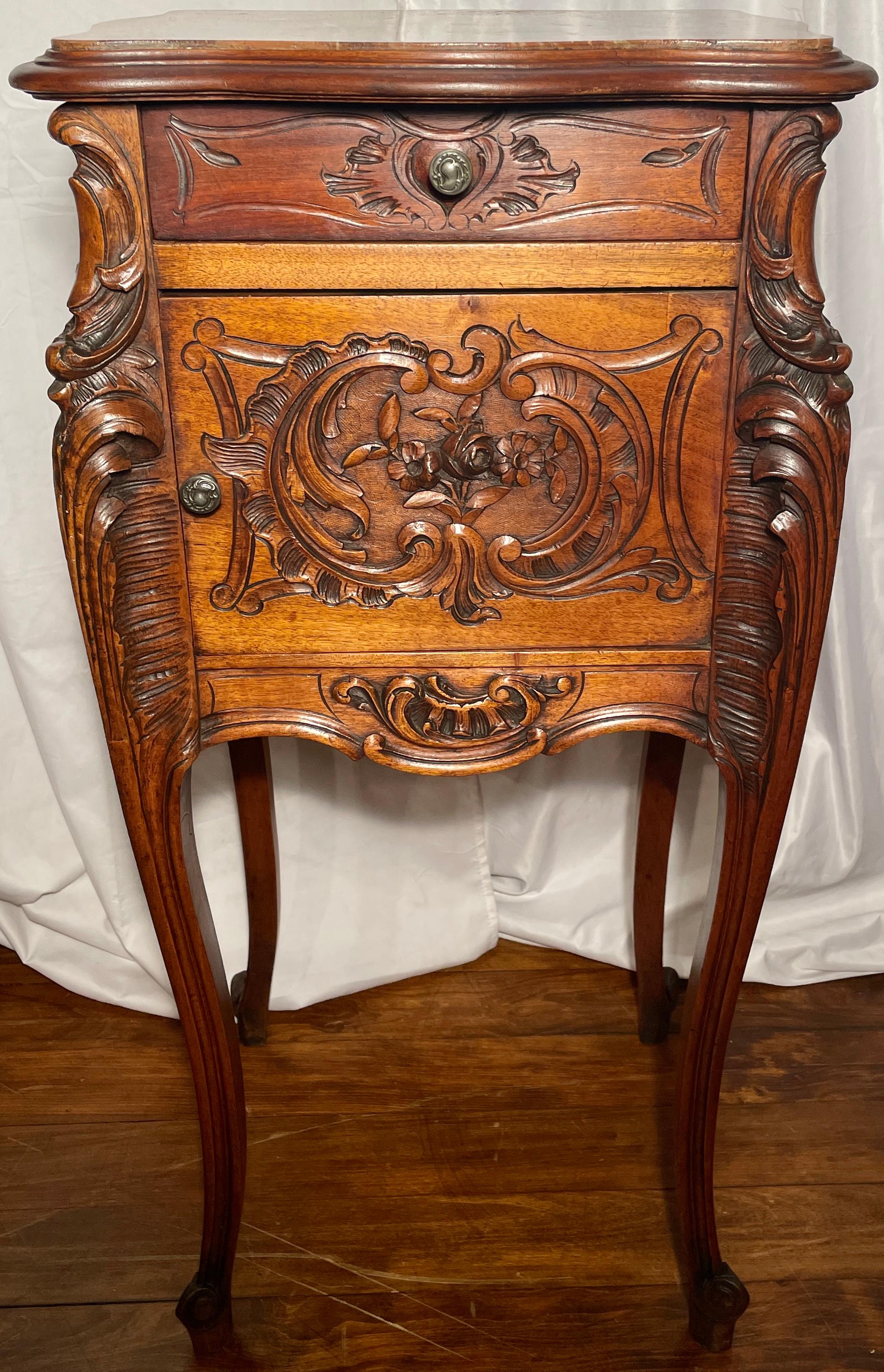 Antique French Carved Walnut Bed and Night Table, circa 1875-1895 3