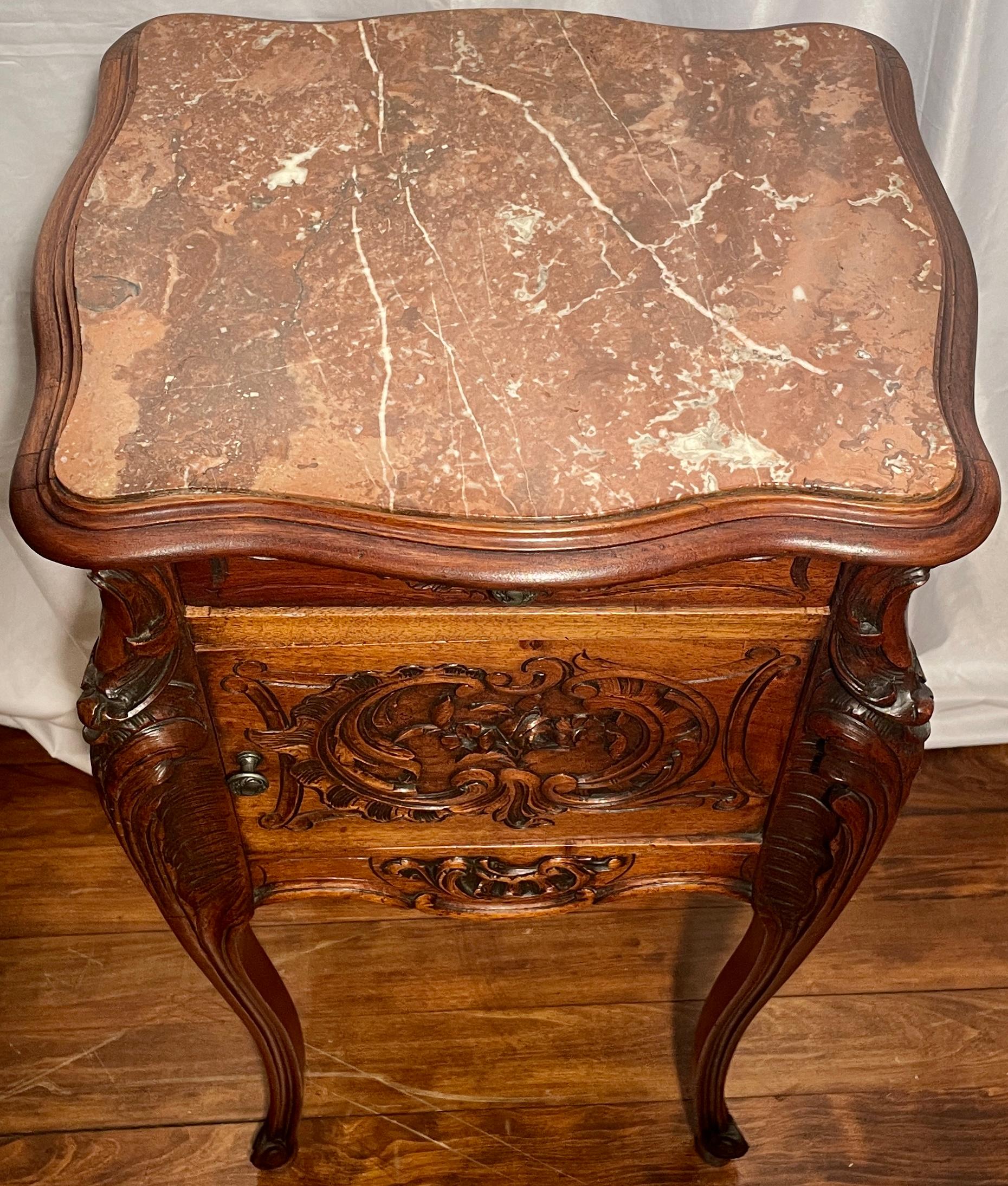 Antique French Carved Walnut Bed and Night Table, circa 1875-1895 4