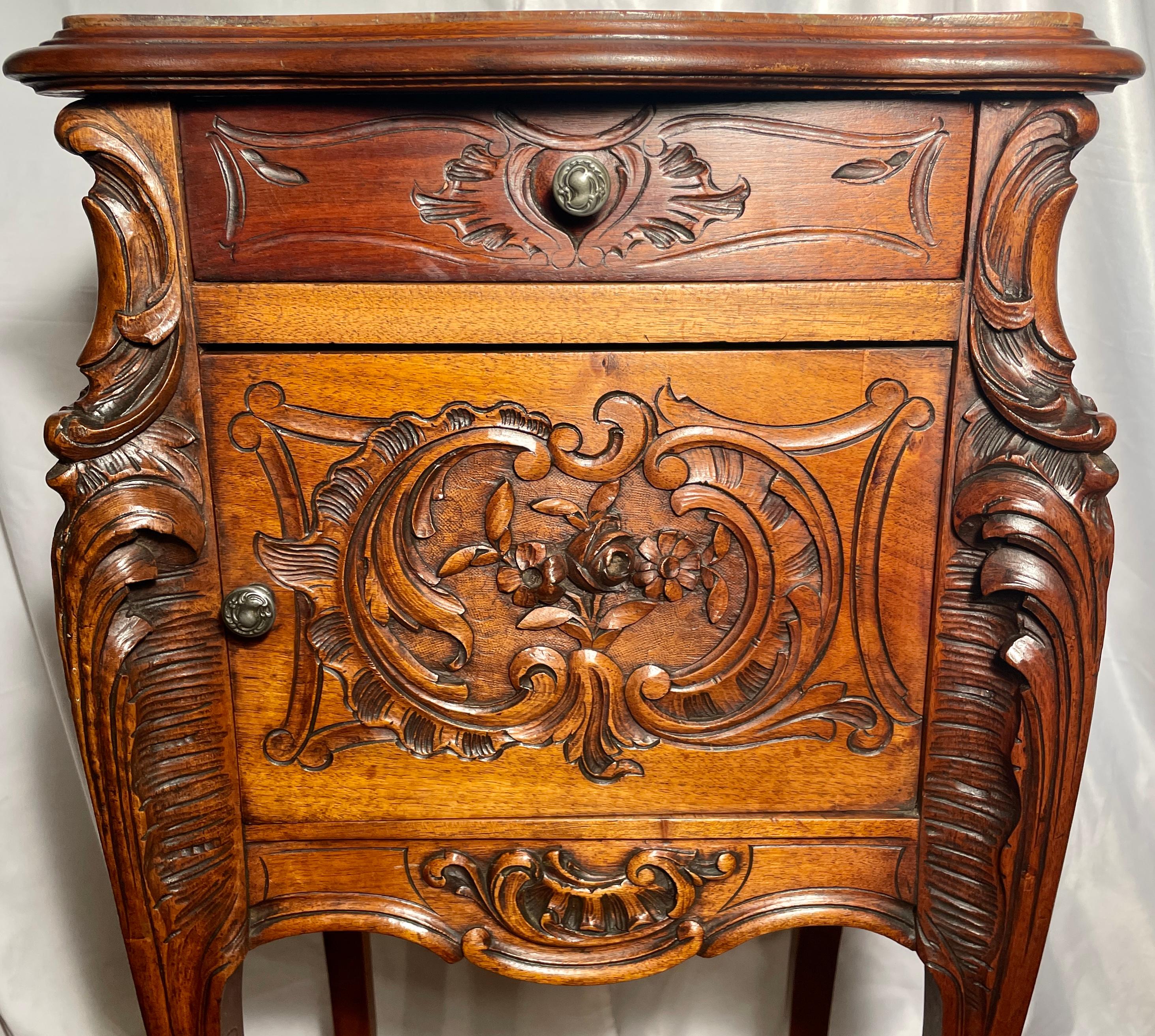 Antique French Carved Walnut Bed and Night Table, circa 1875-1895 5