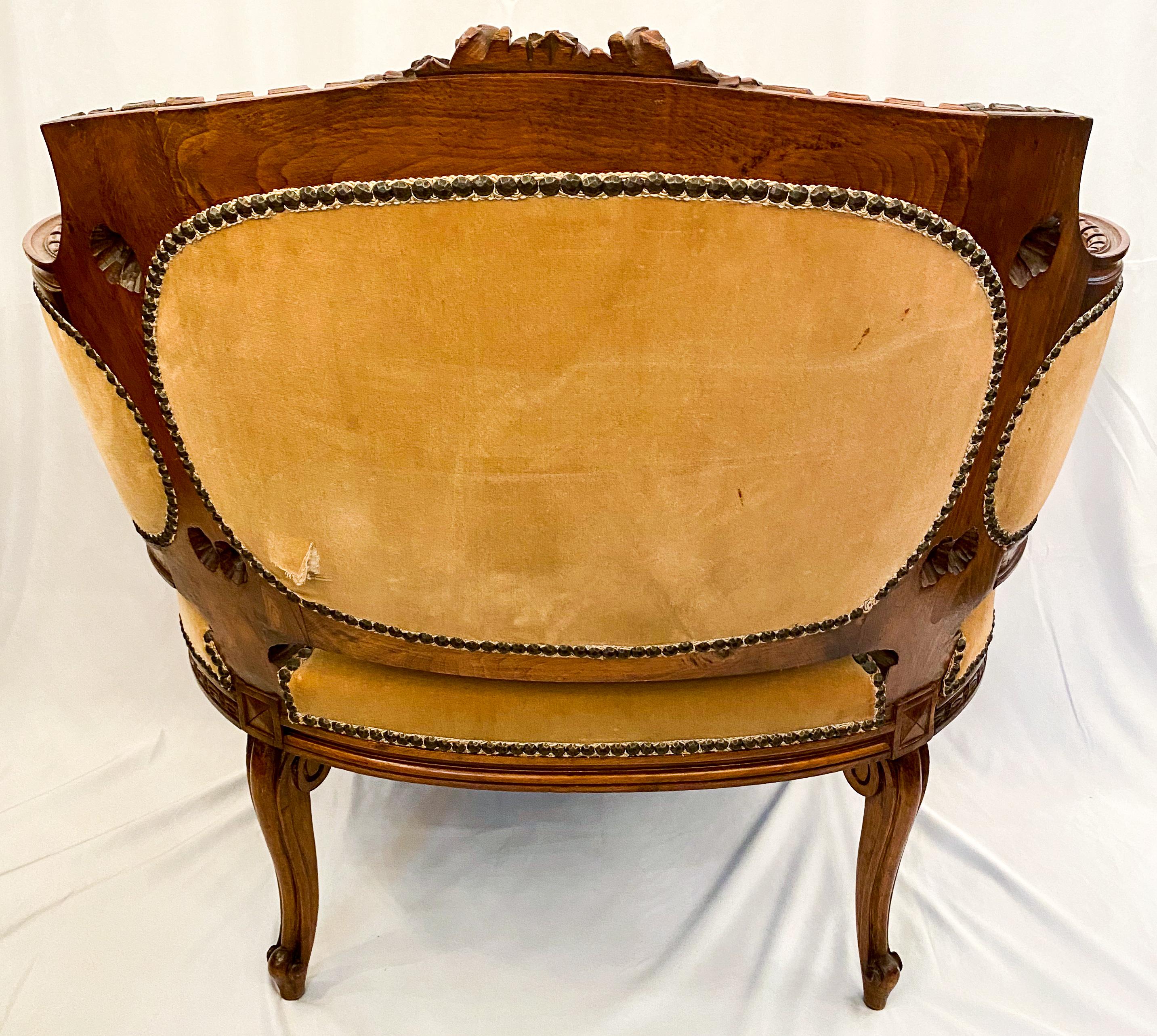 Hand-Carved Antique French Carved Walnut Bergère Chair, circa 1870s
