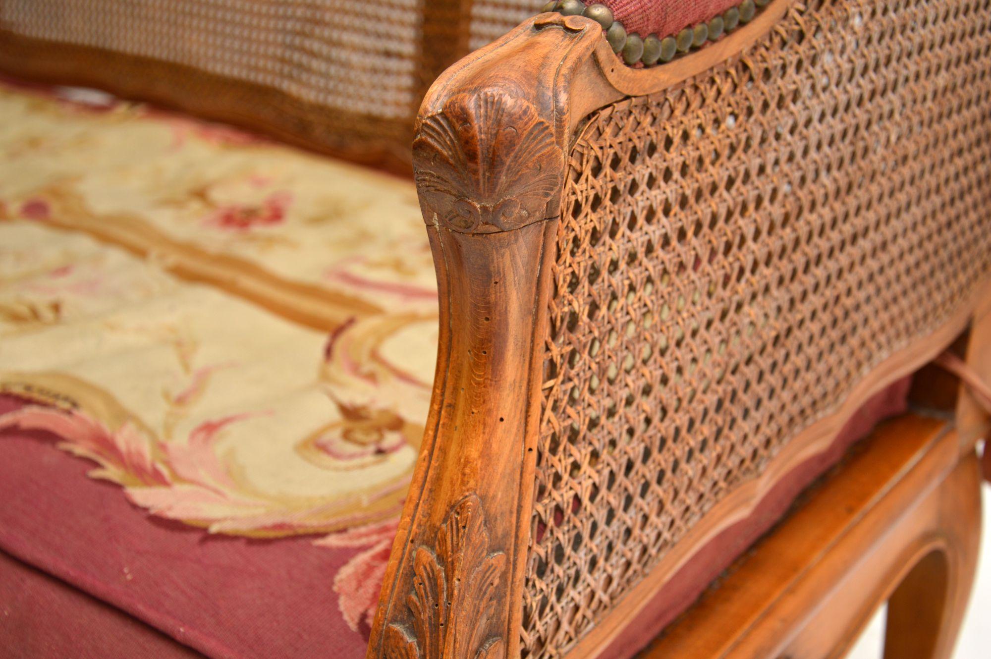 Antique French Carved Walnut Bergere Sofa For Sale 7