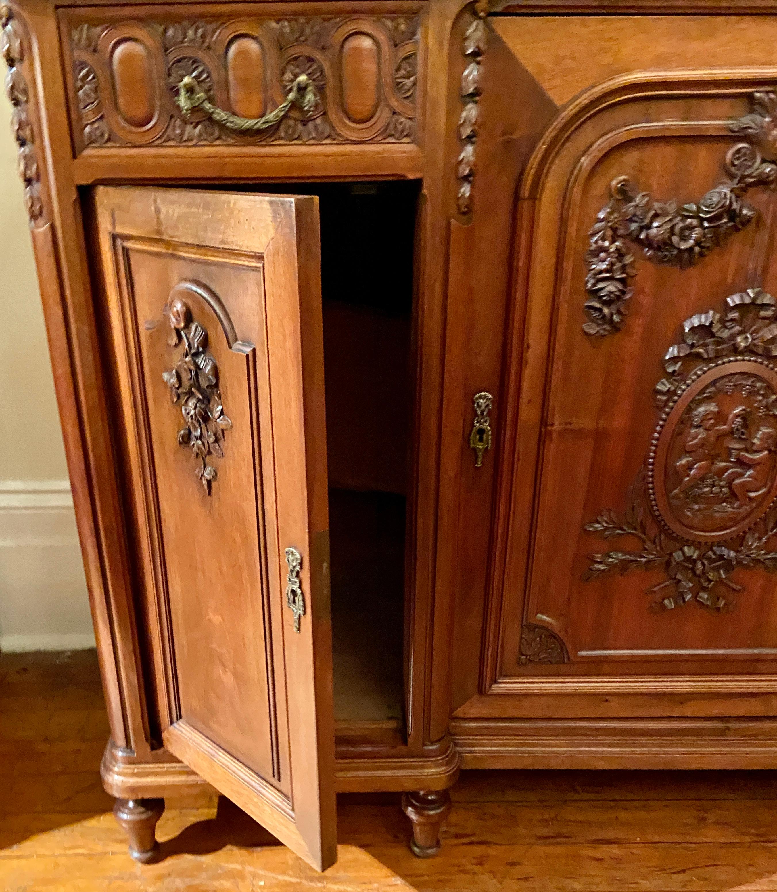 Antique French Carved Walnut, Beveled Glass and Mirror Cabinet, circa 1875-1895 For Sale 1