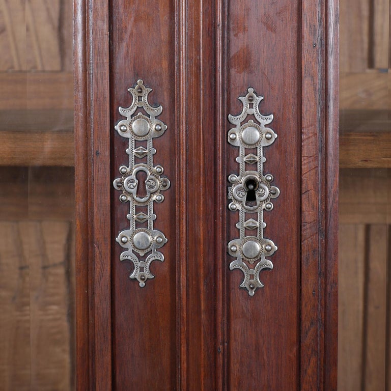 Antique French Carved Walnut and Beveled Glass Enclosed Bookcase, 20th