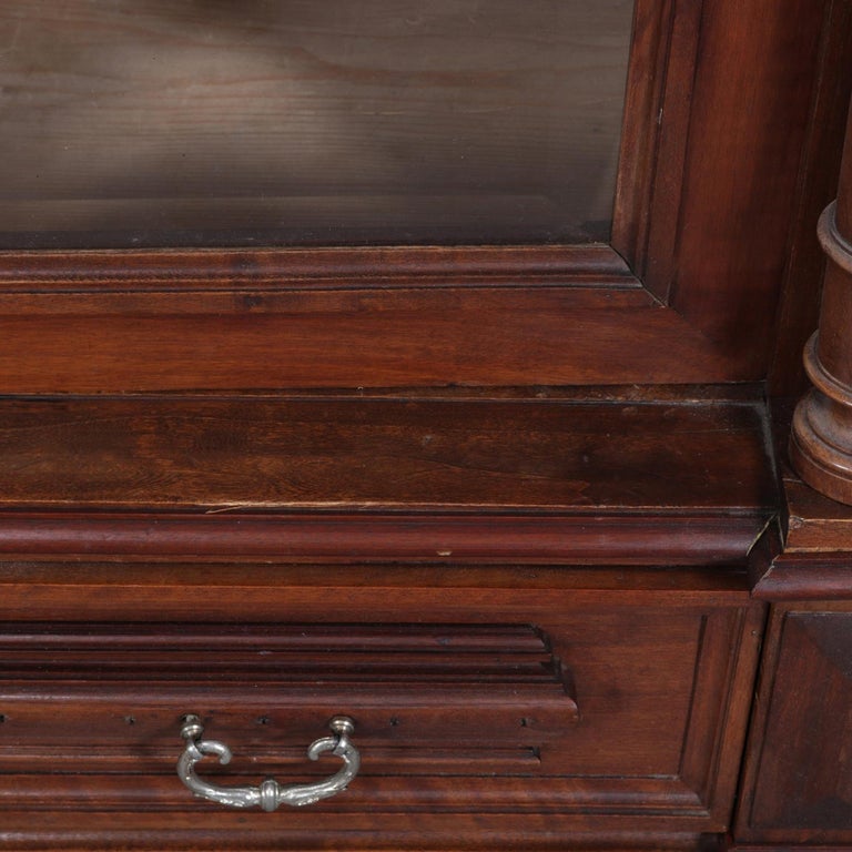 Antique French Carved Walnut and Beveled Glass Enclosed Bookcase, 20th
