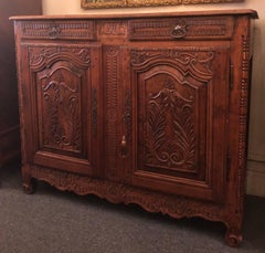 Antique French Carved Walnut "Brittany" Designed Buffet, circa 1830