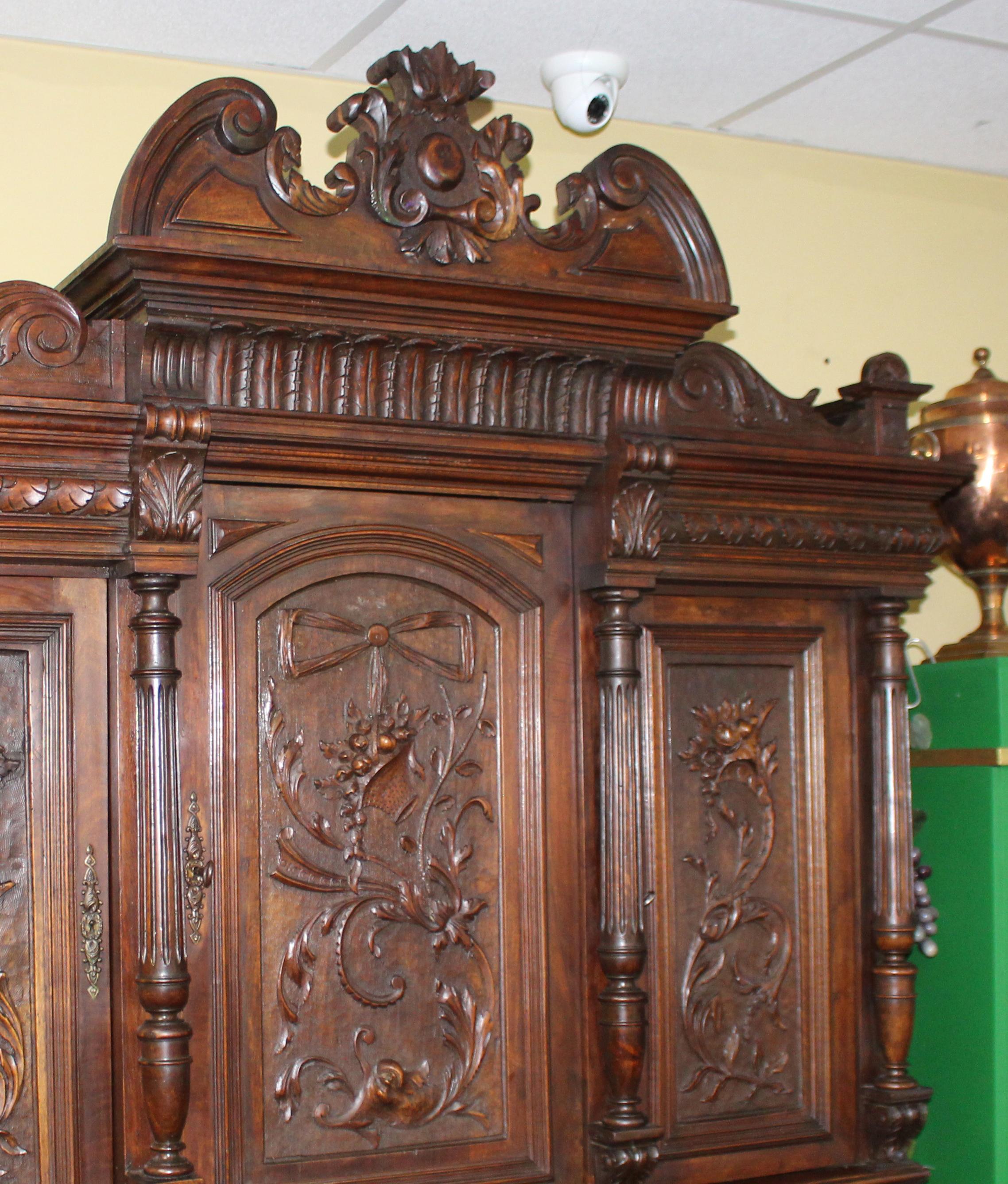 19th Century Antique French Carved Walnut Cabinet c.1900