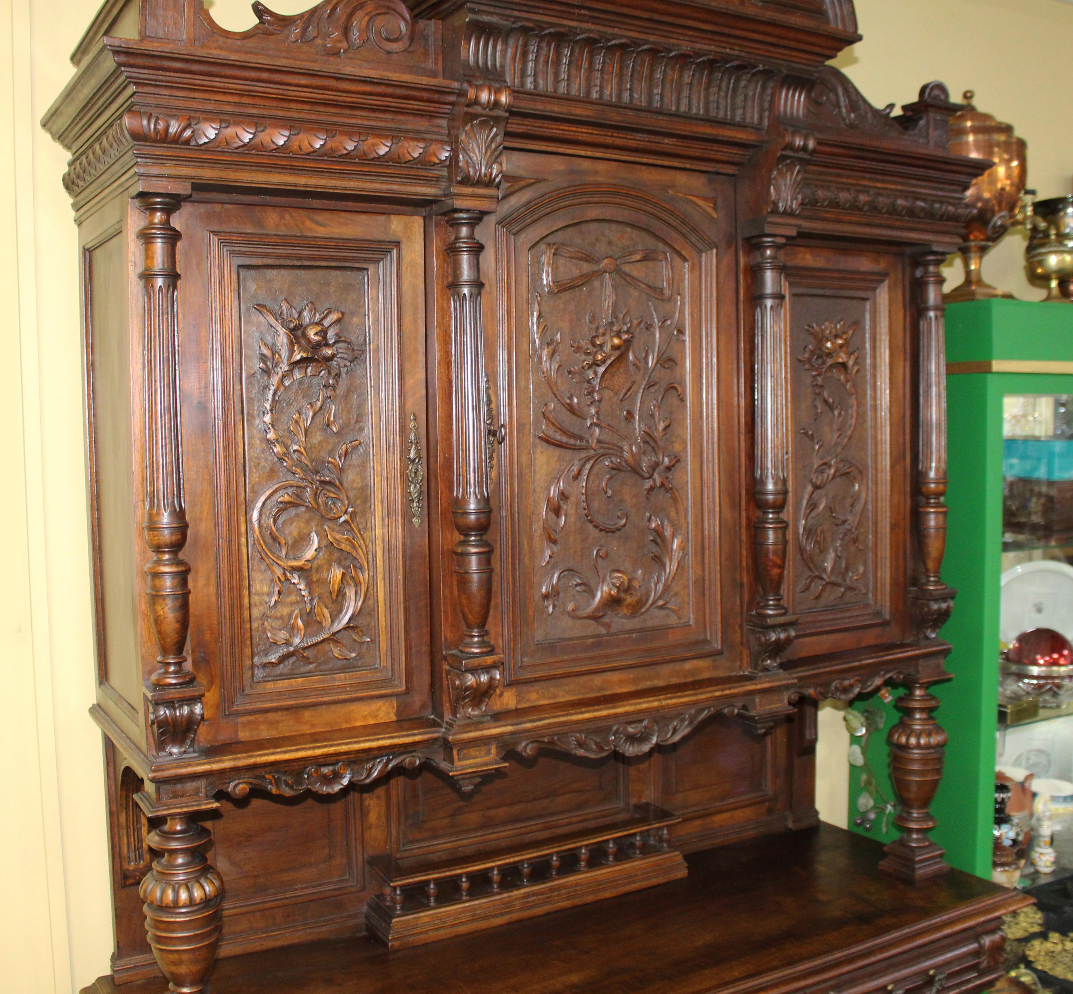 Antique French Carved Walnut Cabinet c.1900 1