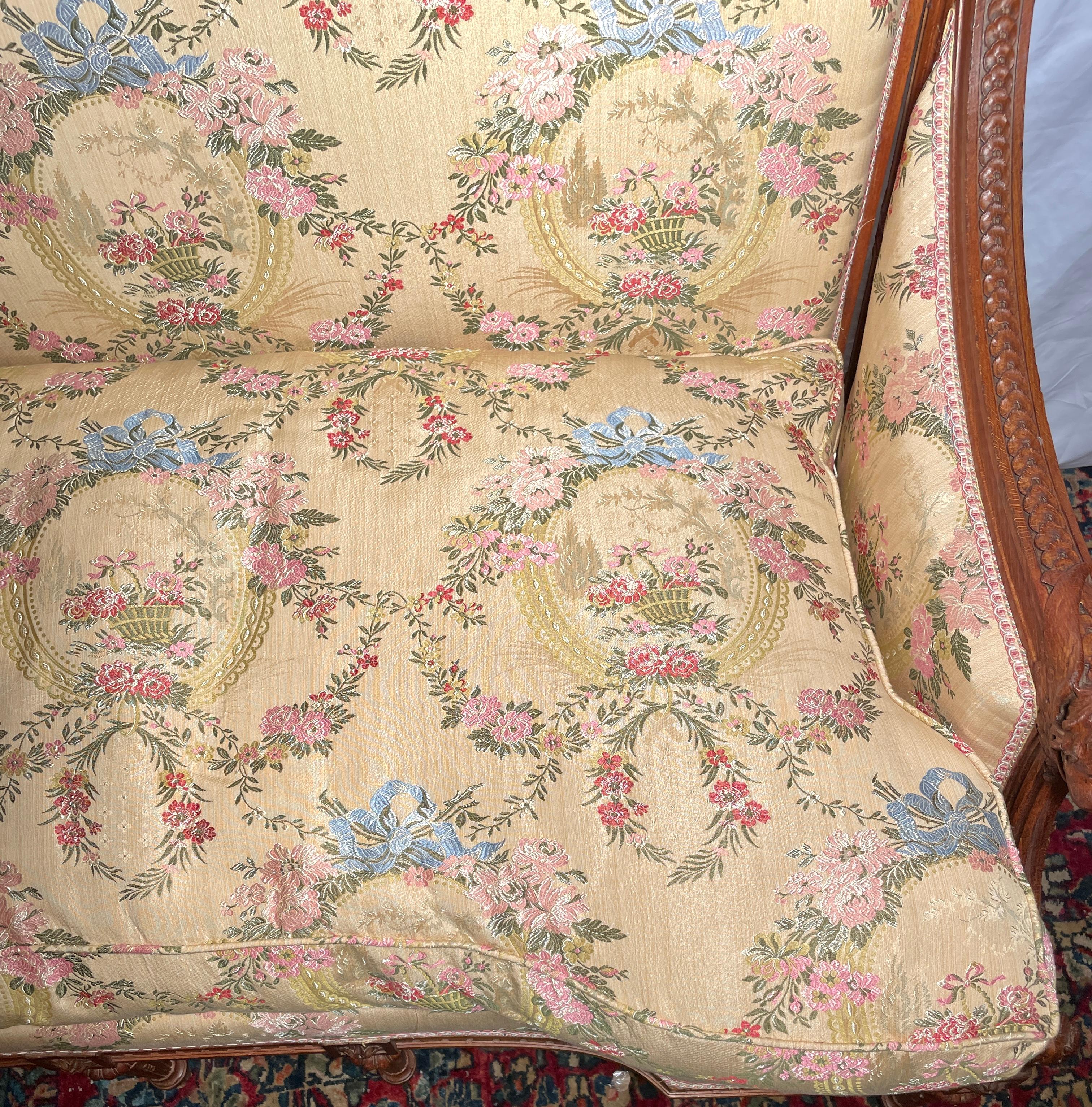 Fabric Antique French Carved Walnut Canapé Settee, Circa 1860. For Sale