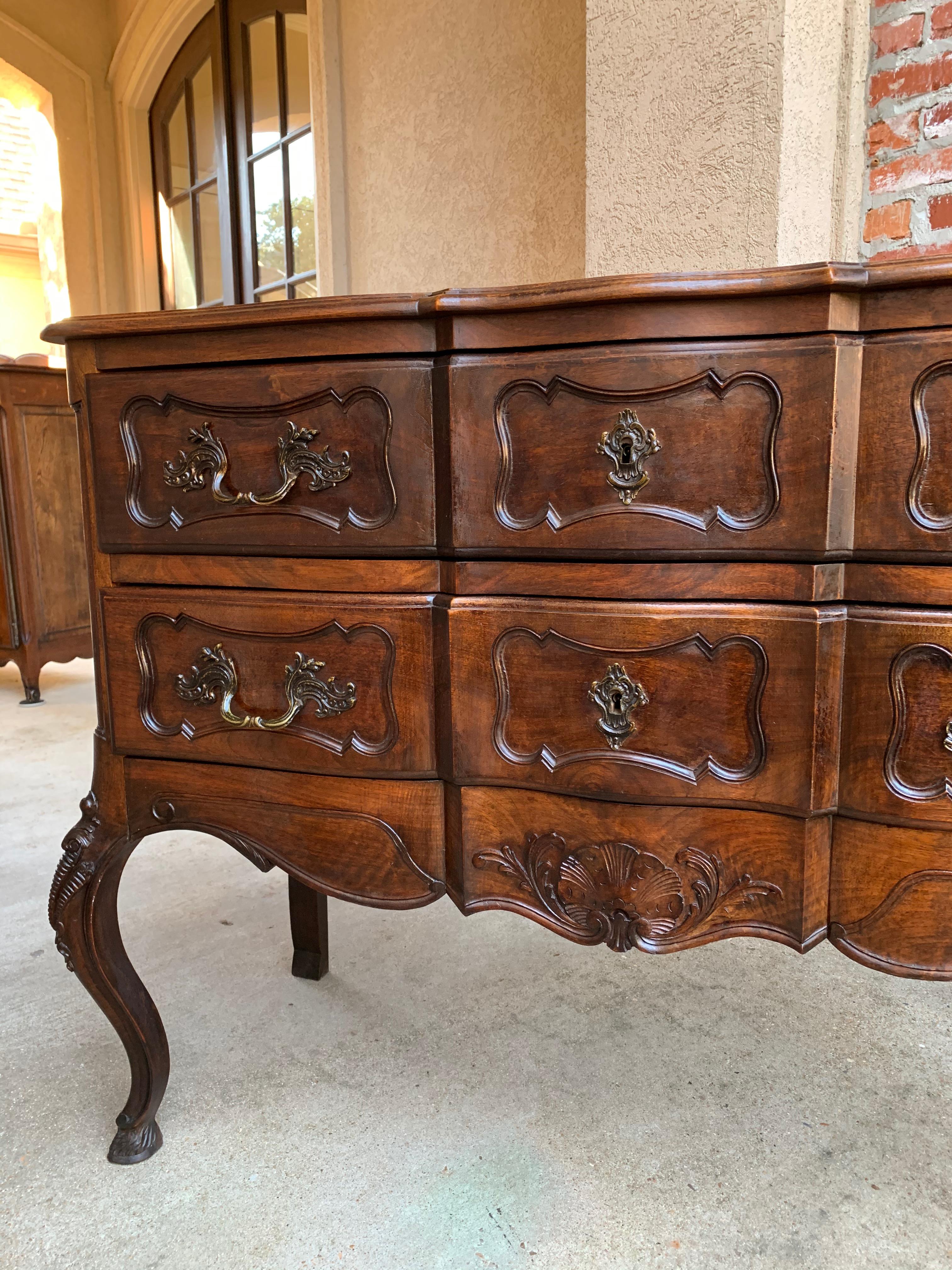 Hand-Carved Antique French Carved Walnut Commode Chest of Drawers Sideboard Louis XV Style