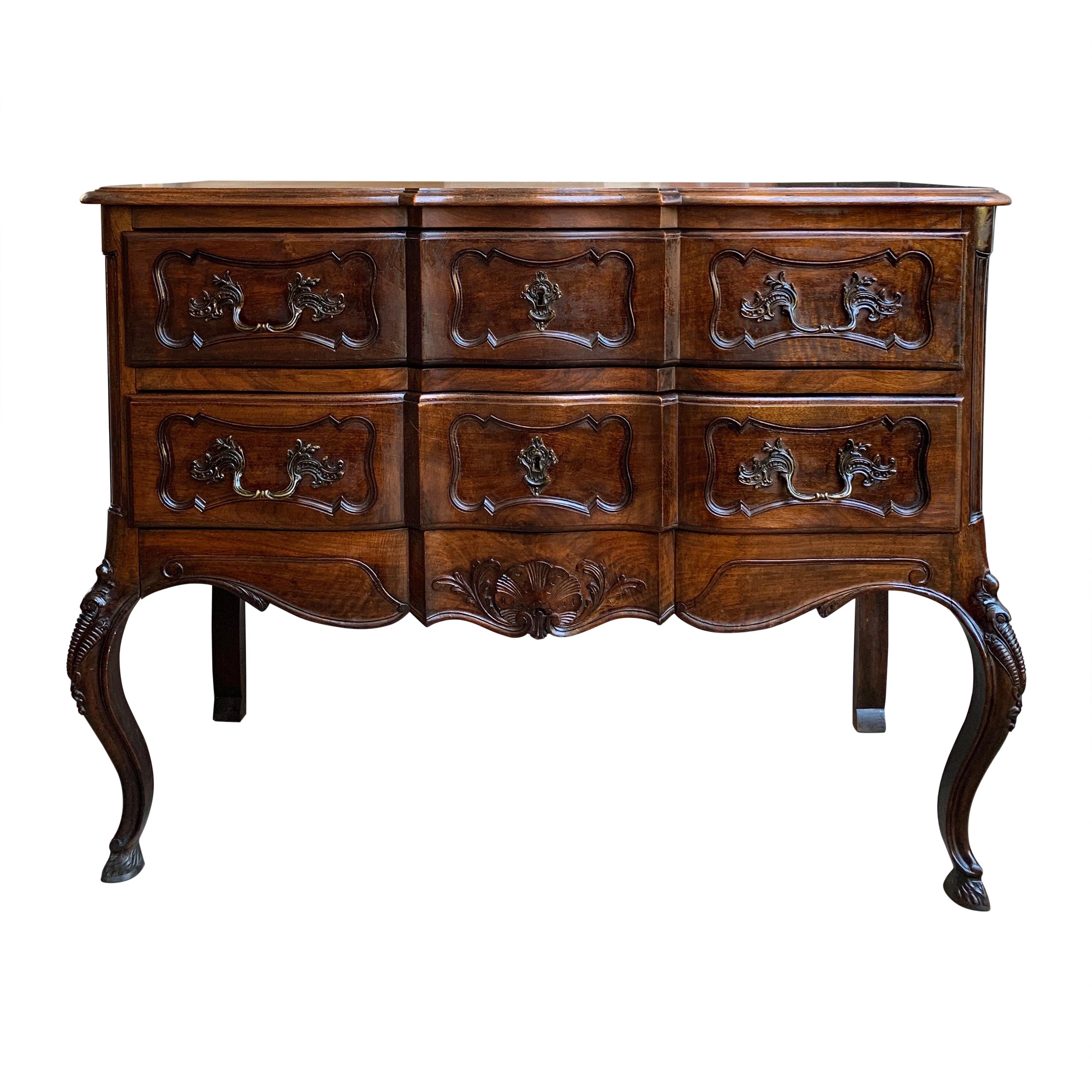 Antique French Carved Walnut Commode Chest of Drawers Sideboard Louis XV Style