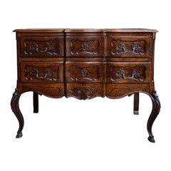 Antique French Carved Walnut Commode Chest of Drawers Sideboard Louis XV Style