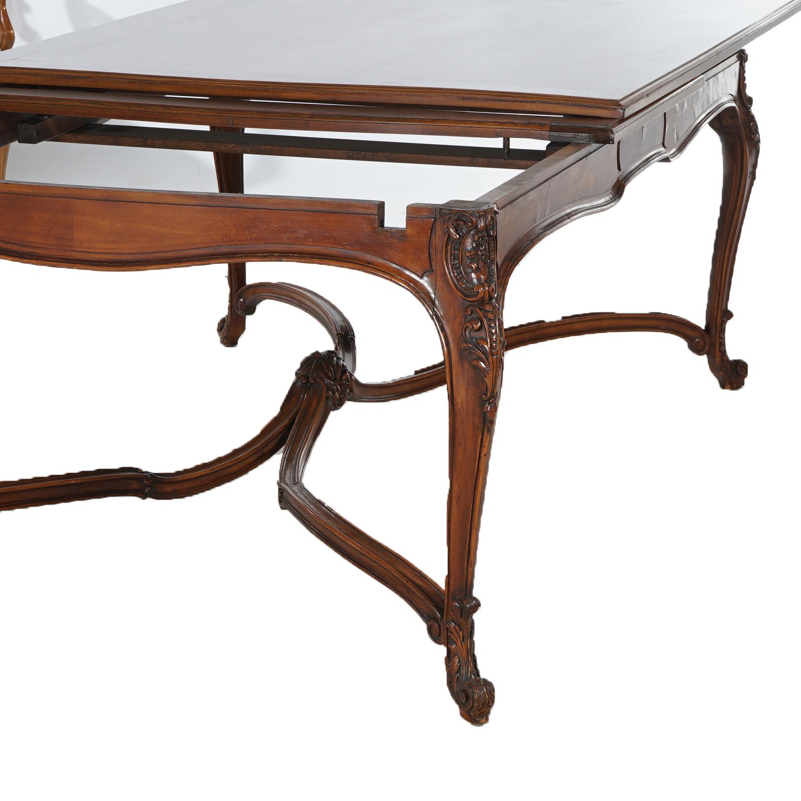 Antique French Carved Walnut Draw-top Dining Set with Table & Eight Chairs C1930 For Sale 12