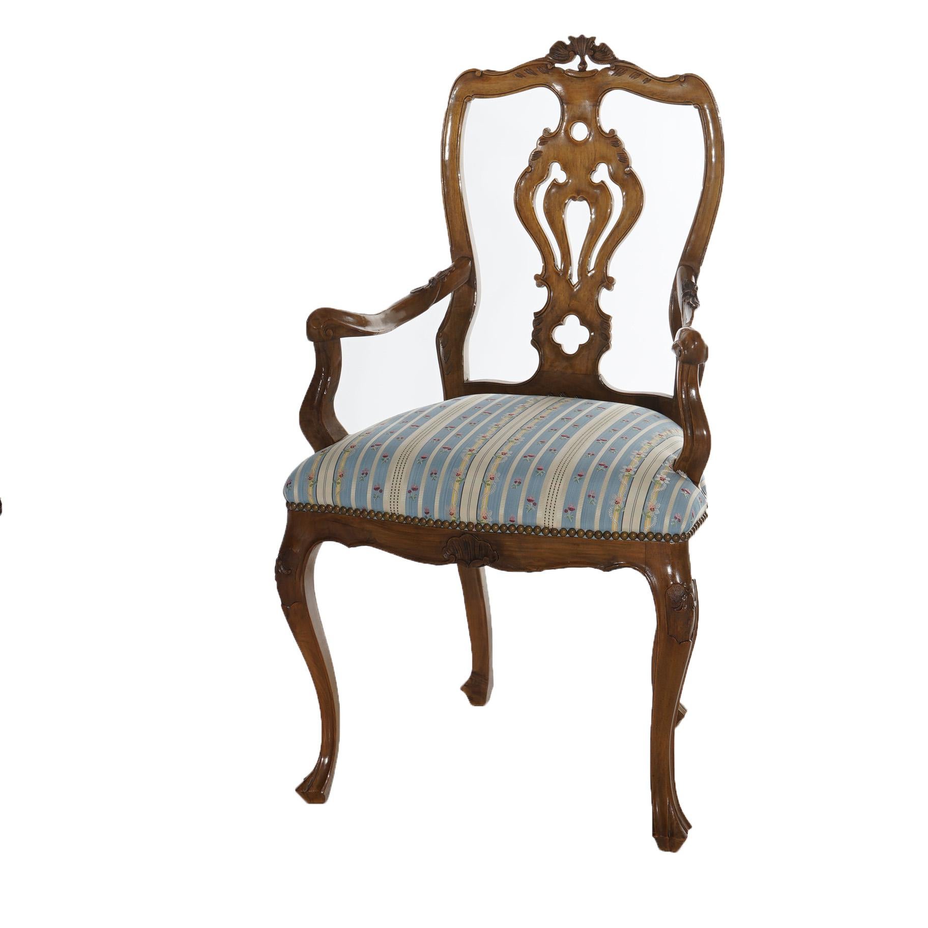 Antike Französisch geschnitzt Nussbaum Draw-Top-Ess-Set mit Tisch und acht Stühlen C1930 (Walnuss) im Angebot