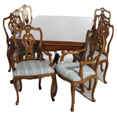 Used French Carved Walnut Draw-top Dining Set with Table & Eight Chairs C1930