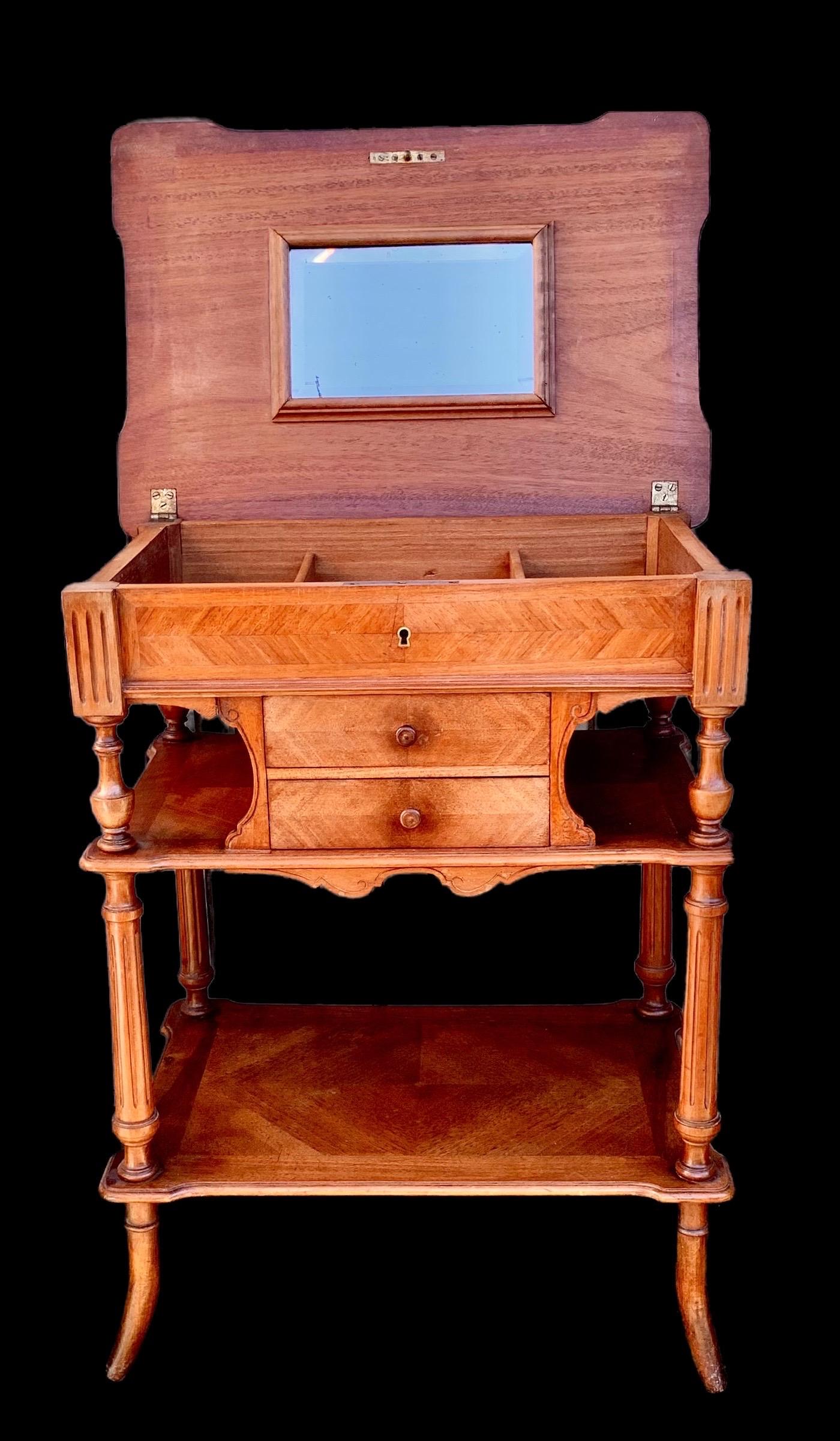 Antique French Carved Walnut Dressing/Sewing Table In Good Condition In New Orleans, LA